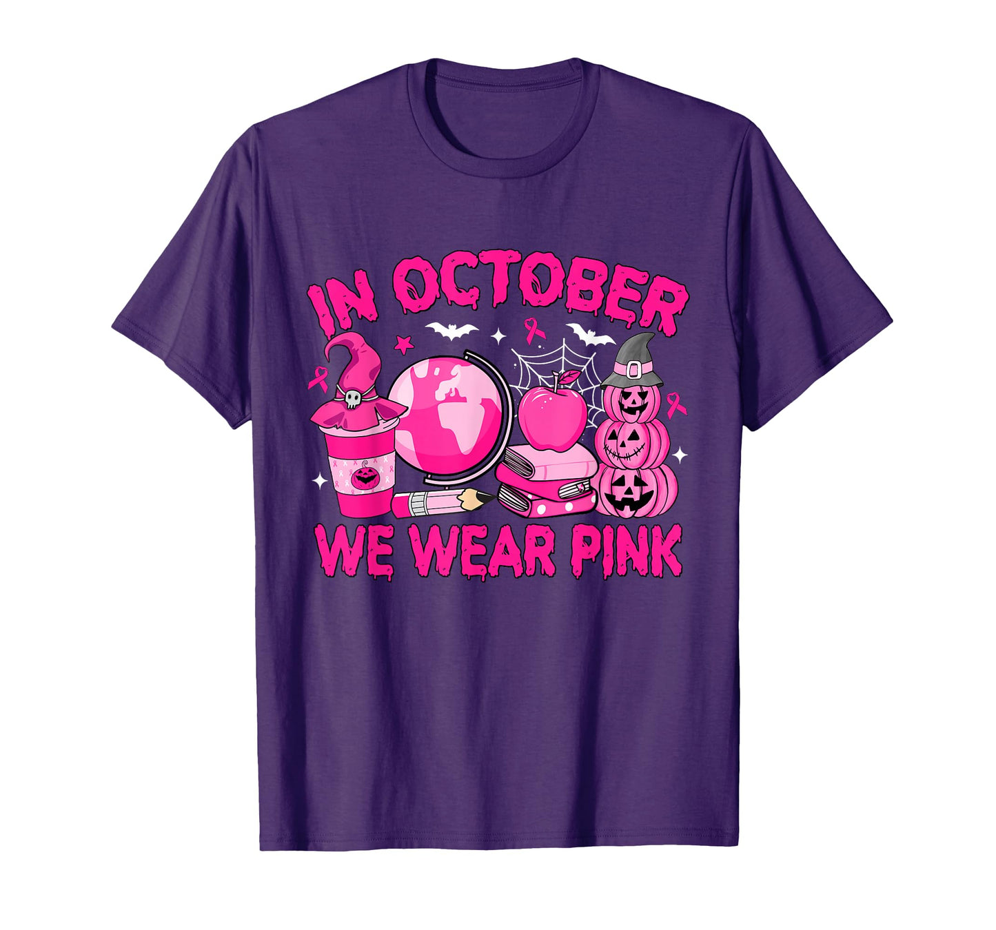 in October We Wear Pink Breast Cancer Awareness Teacher T-Shirt