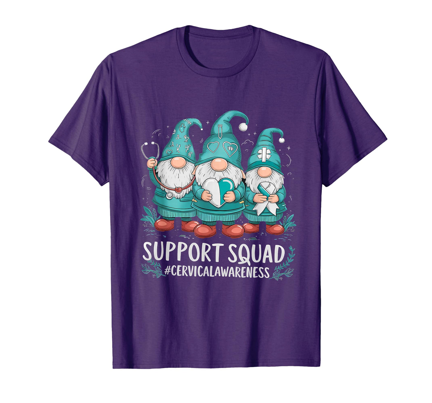 Cervical Cancer Awareness Teal Ribbon Gnome Support Squad T-Shirt