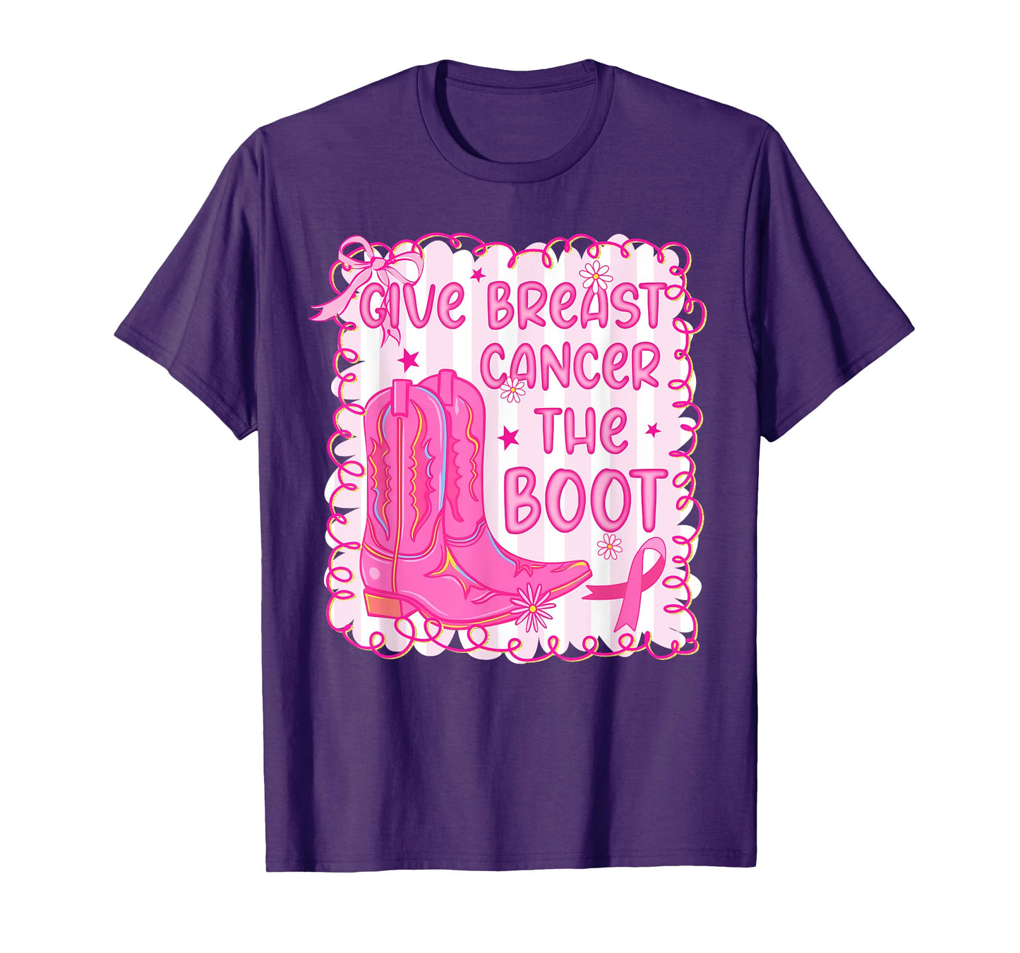 Give Breast Cancer The Boot Cowgirl Cancer Awareness Ribbon T-Shirt