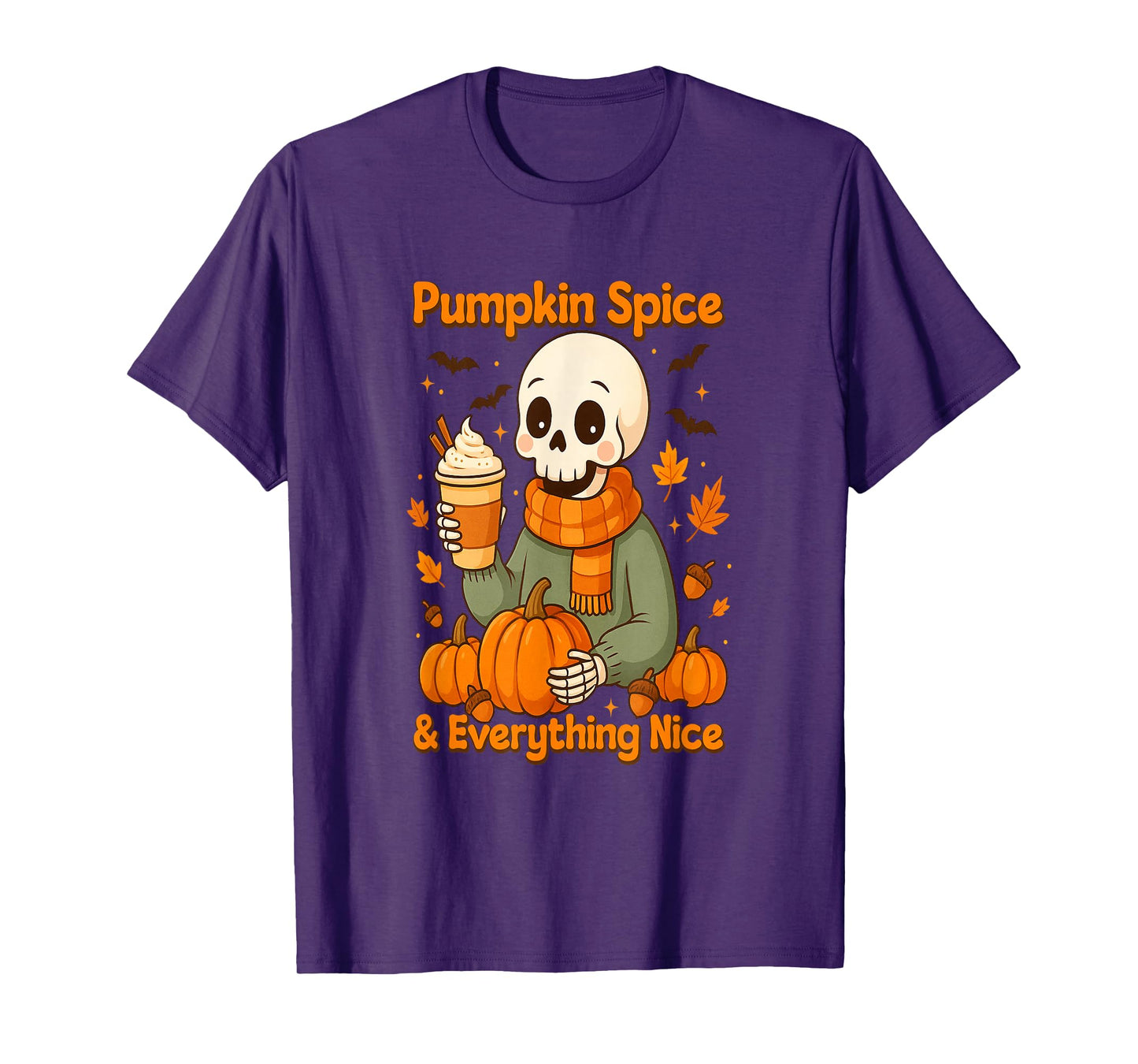 Pumpkin Spice and Everything Nice Cozy Skeleton Autumn Latte T-Shirt