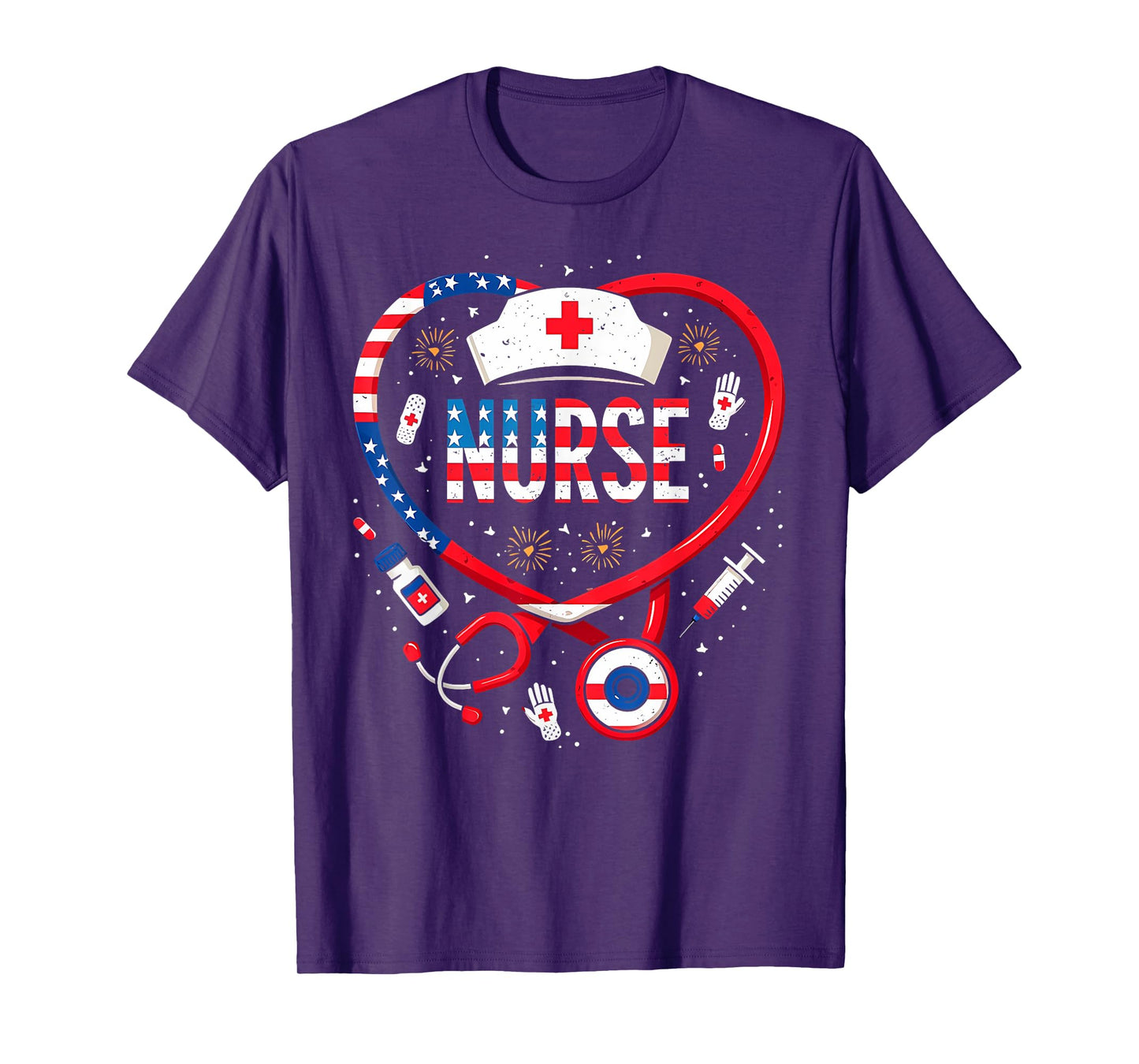 Patriotic Flag Heart Pride American Nurse 4th of July T-Shirt