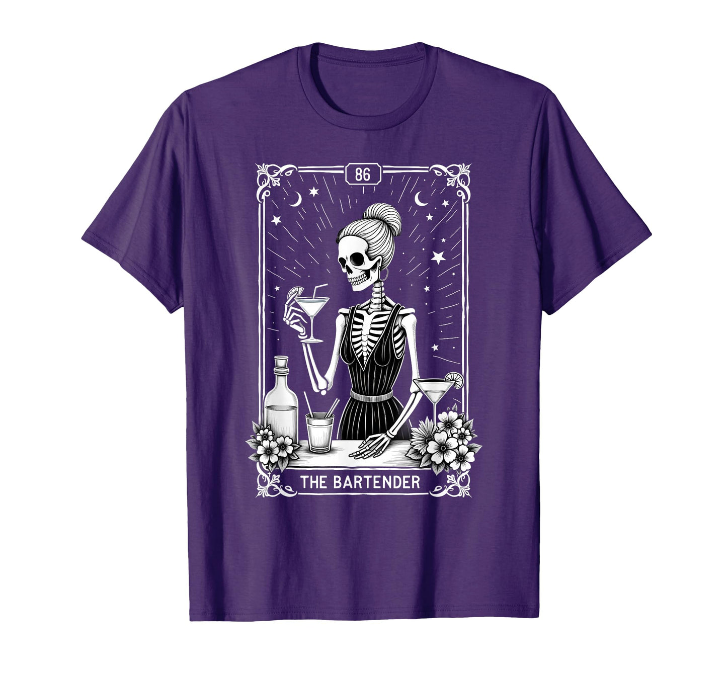 Gothic Tarot Card Skeleton Cocktail Bartender T-Shirt