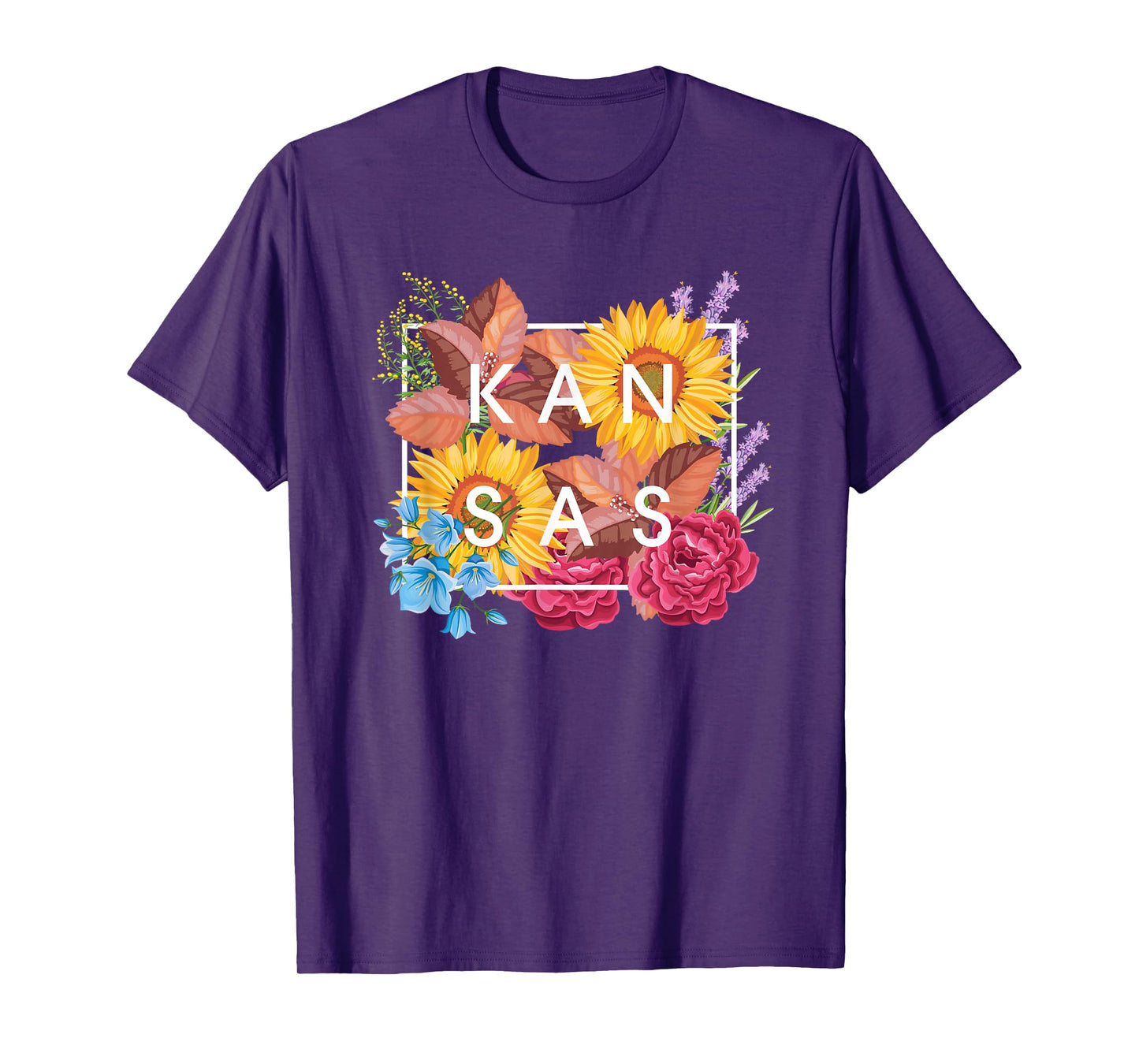 Flowers of Kansas Word Art - Kansan State Souvenir T-Shirt