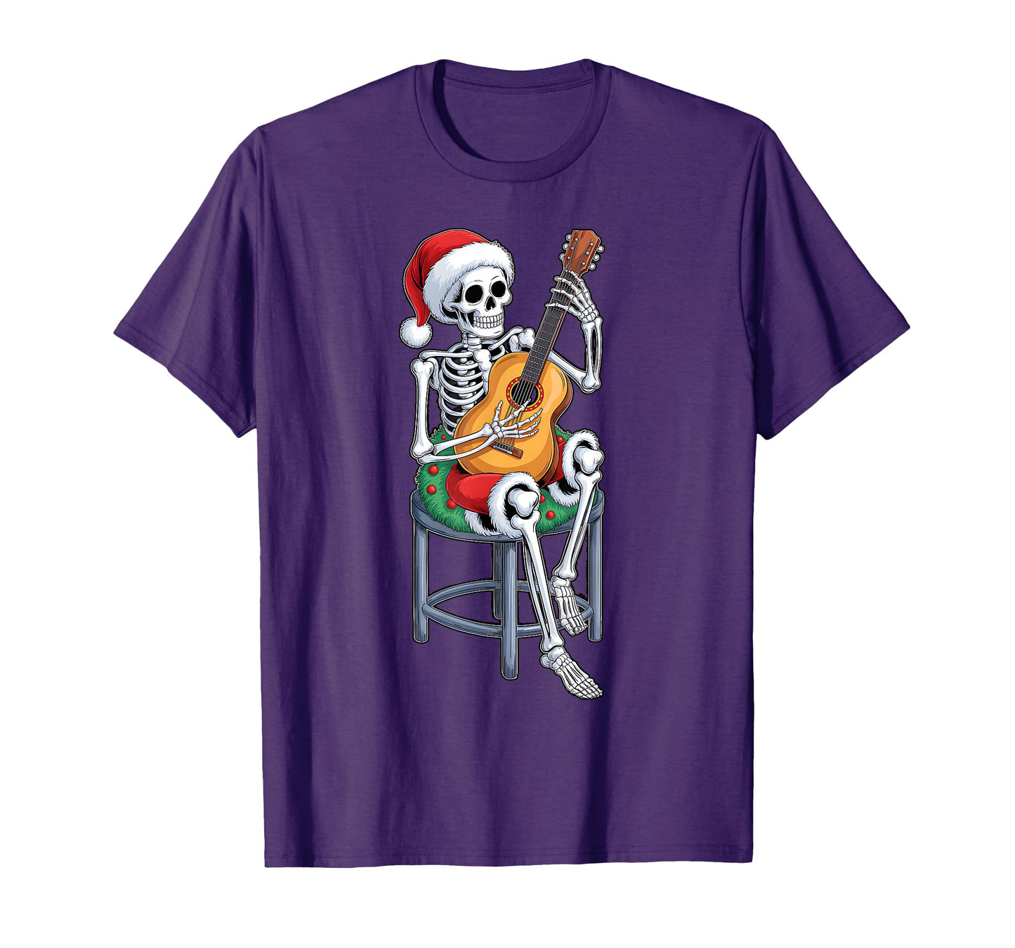 Xmas Santa Skeleton Playing Guitar Funny Christmas Boys Kids T-Shirt