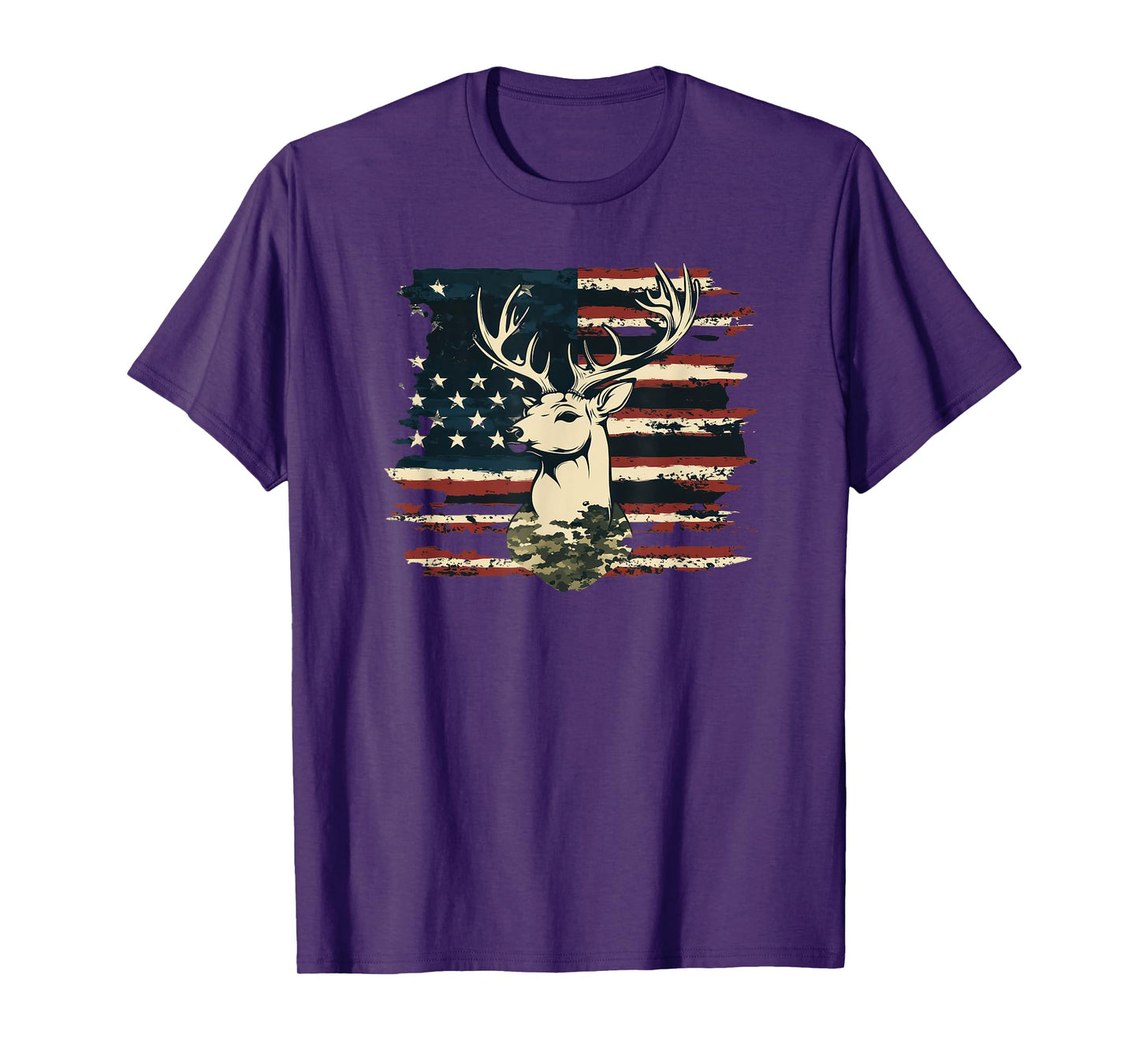 Deer Camo USA Flag Deer Elk Buck Hunting Graphic T-Shirt