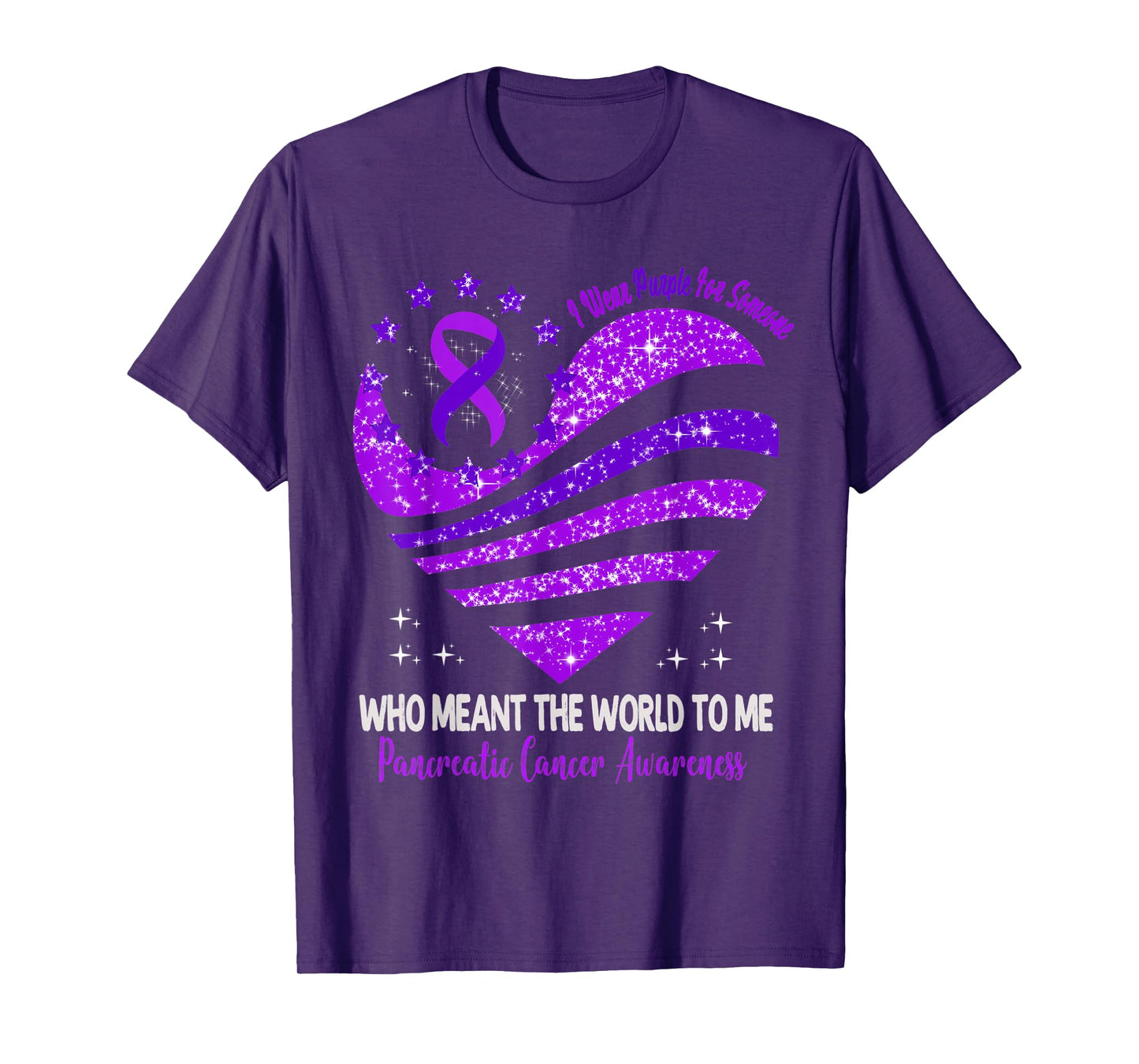 I Wear Purple For Pancreatic Cancer Awareness Heart Ribbon T-Shirt