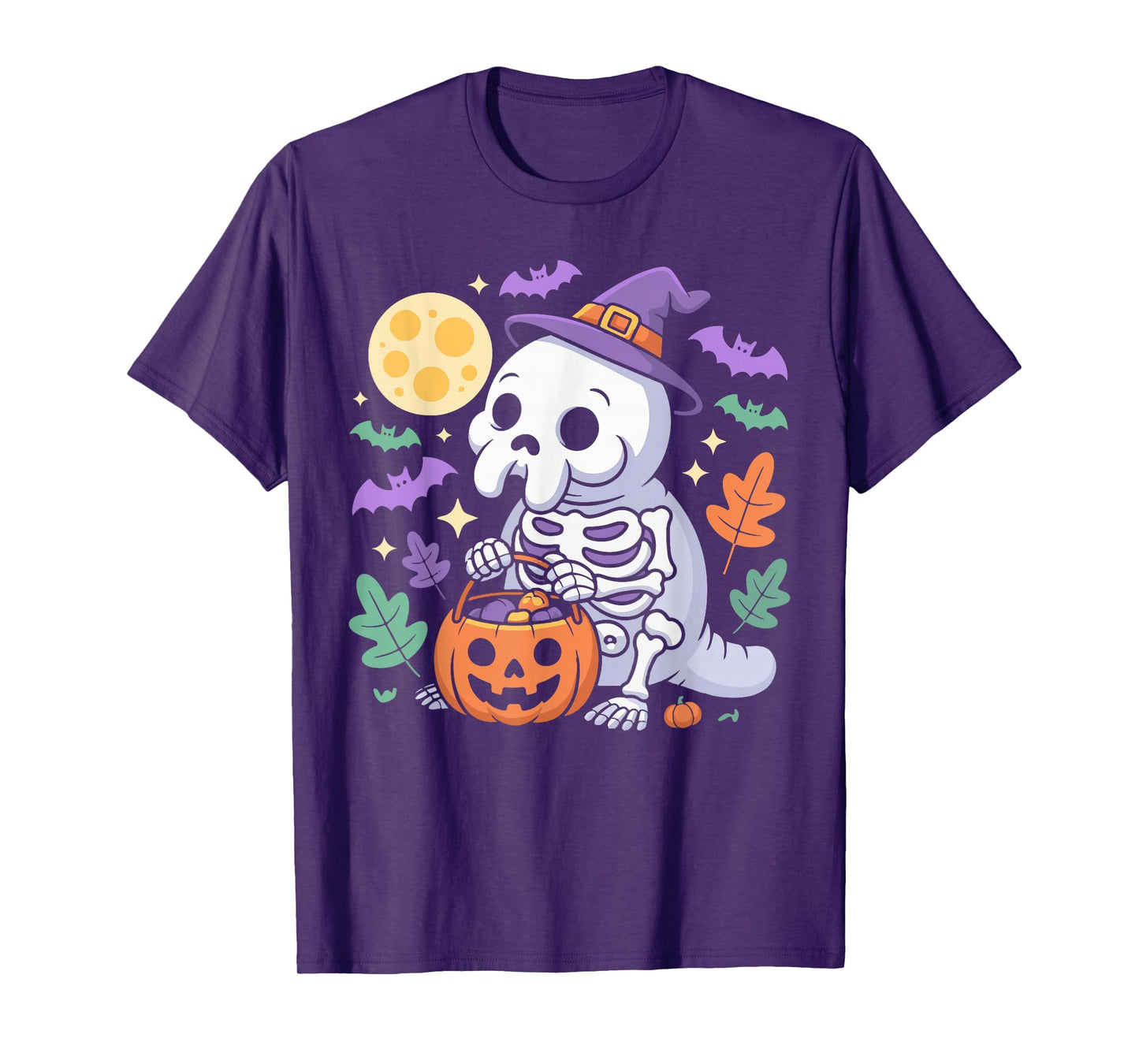 Spooky Manatee Skeleton Witch Hat Pumpkin Halloween Men Boys T-Shirt