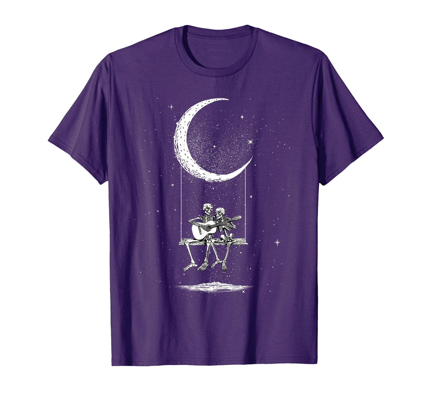 Skeleton Couple Moon Swing Guitar Lover Halloween Rock On T-Shirt