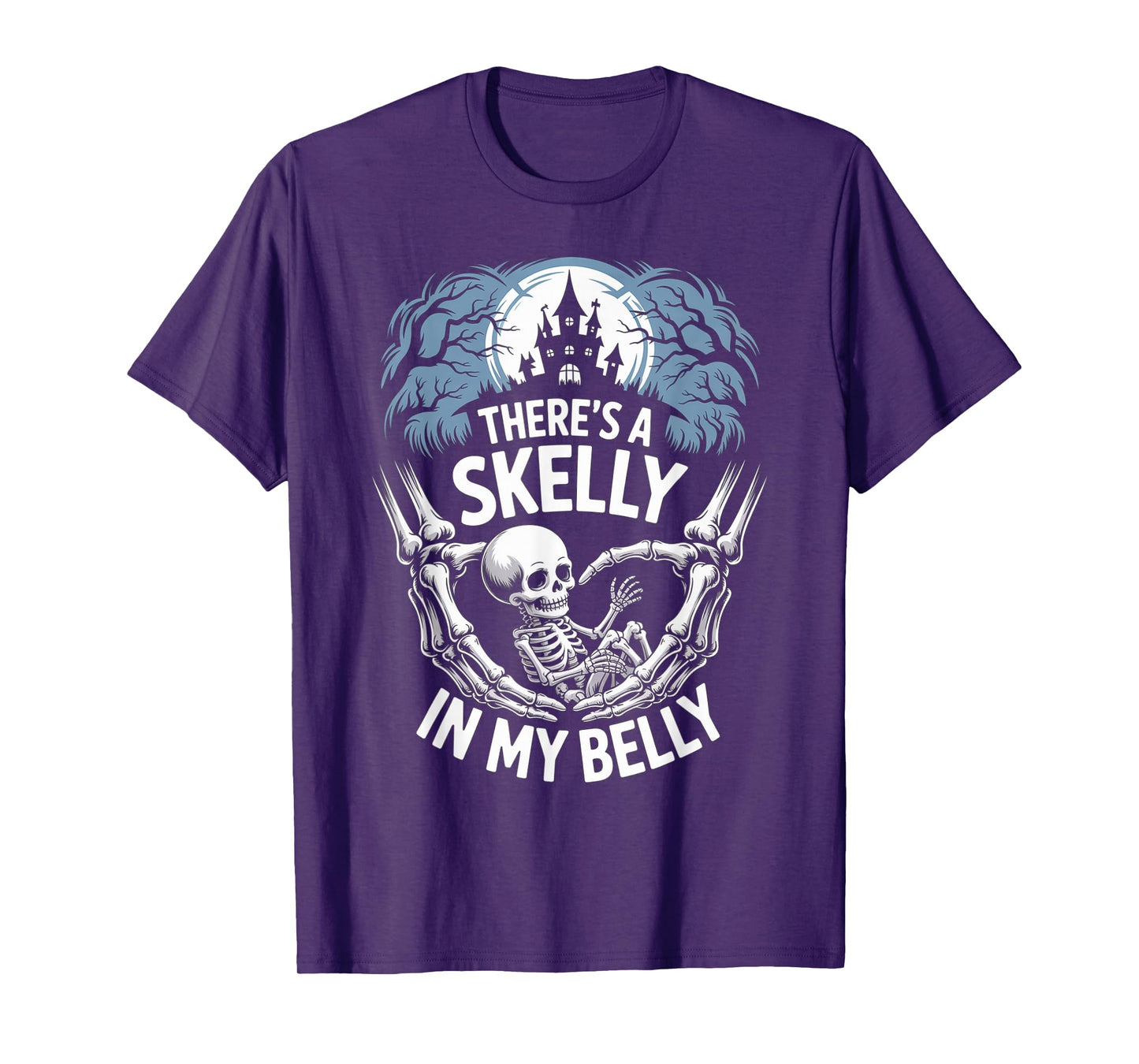 Funny Skeleton There's Skelly in My Belly Pregnant Halloween T-Shirt