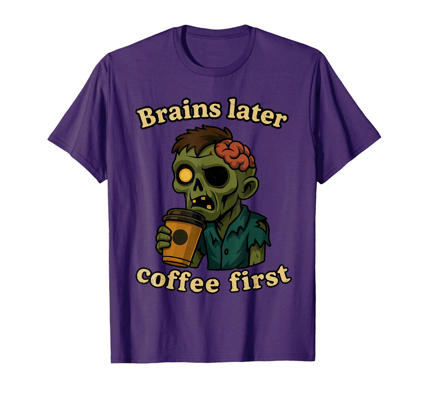 Coffee First Halloween Funny Zombie Monster Caffeine Lover T-Shirt