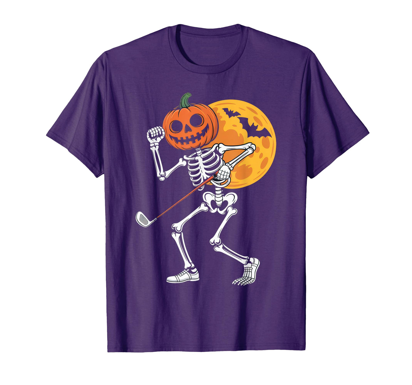Pumpkin Skeleton Golf Swing Halloween Fun for Spooky Golfers T-Shirt