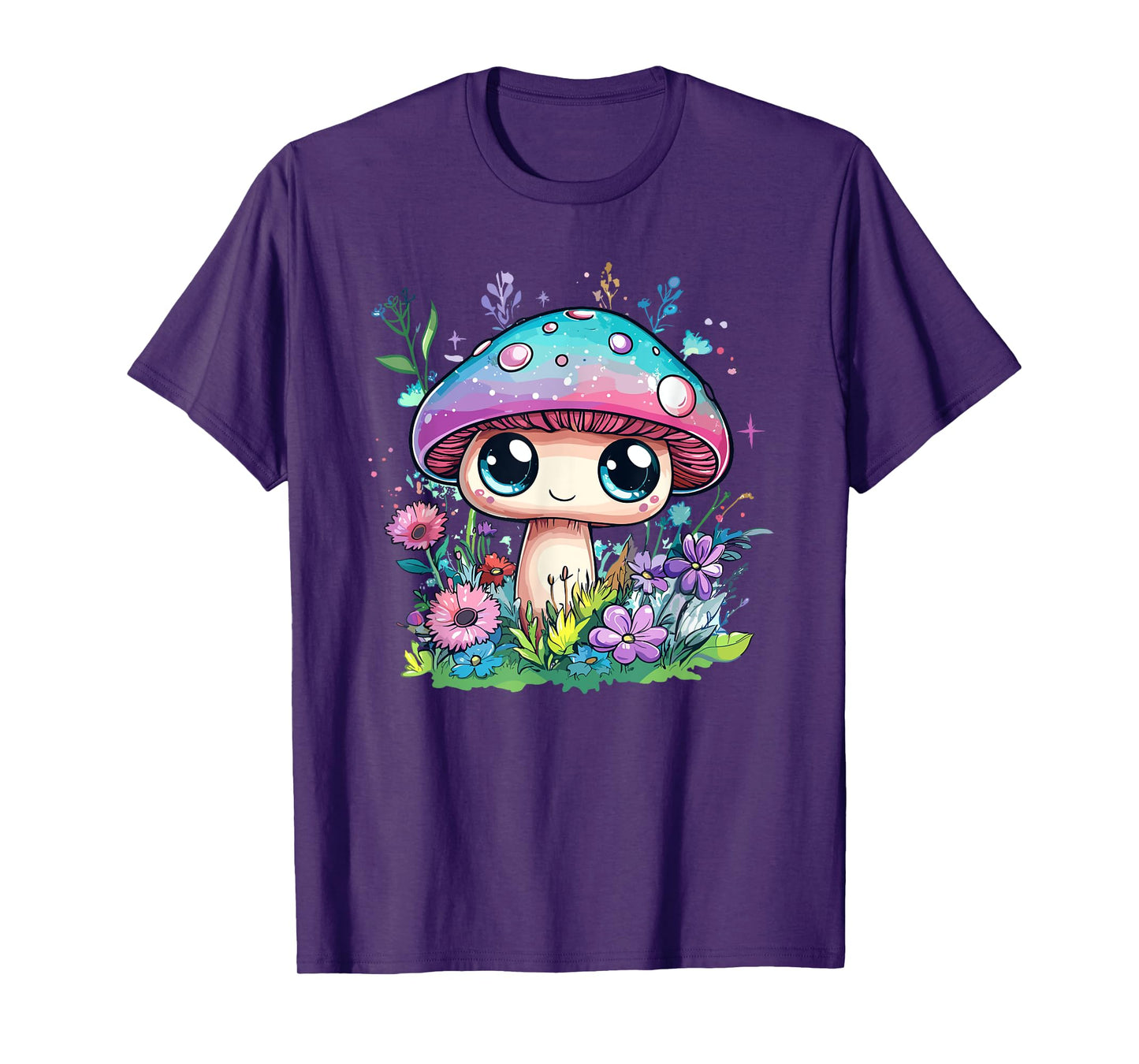 Cute Kawaii Mushroom With Flowers Magic Eyes T-Shirt