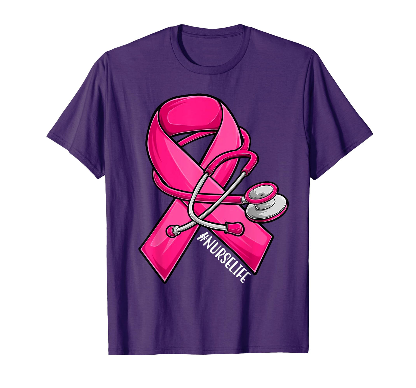 Pink Ribbon Stethoscope Nurse Life Breast Cancer Awareness T-Shirt