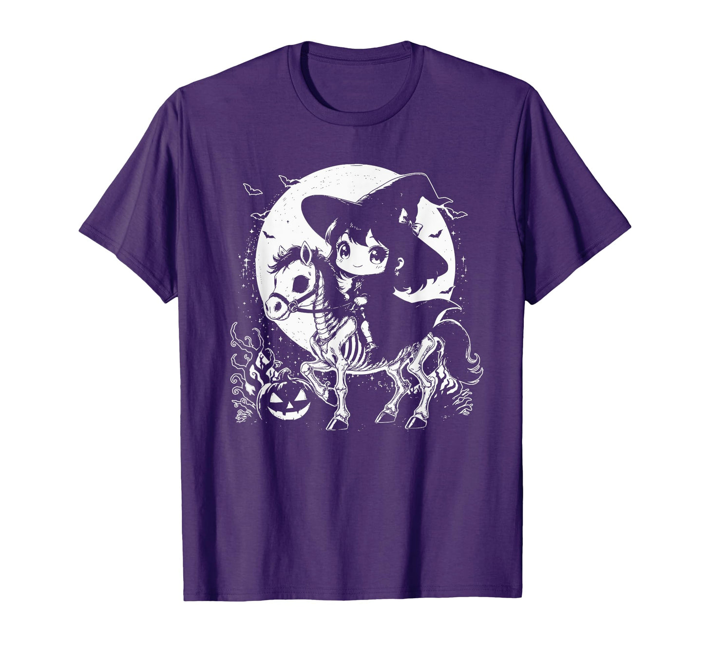 Halloween Girl Witch Riding Horse Skeleton T-Shirt