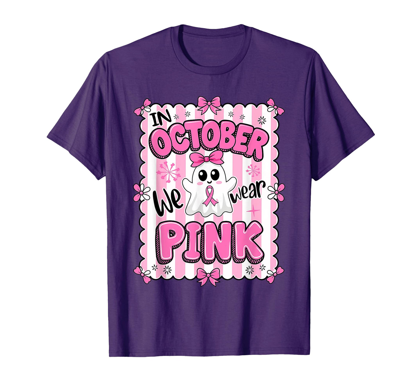 In October We Wear Pink Ghost Witch Breast Cancer Awareness T-Shirt