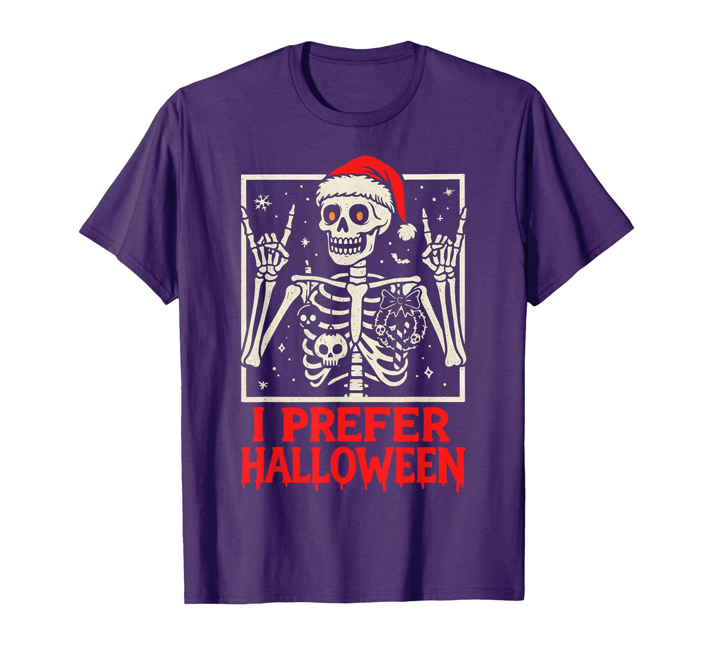Rock Skeleton Santa Hat Christmas Halloween Lover T-Shirt