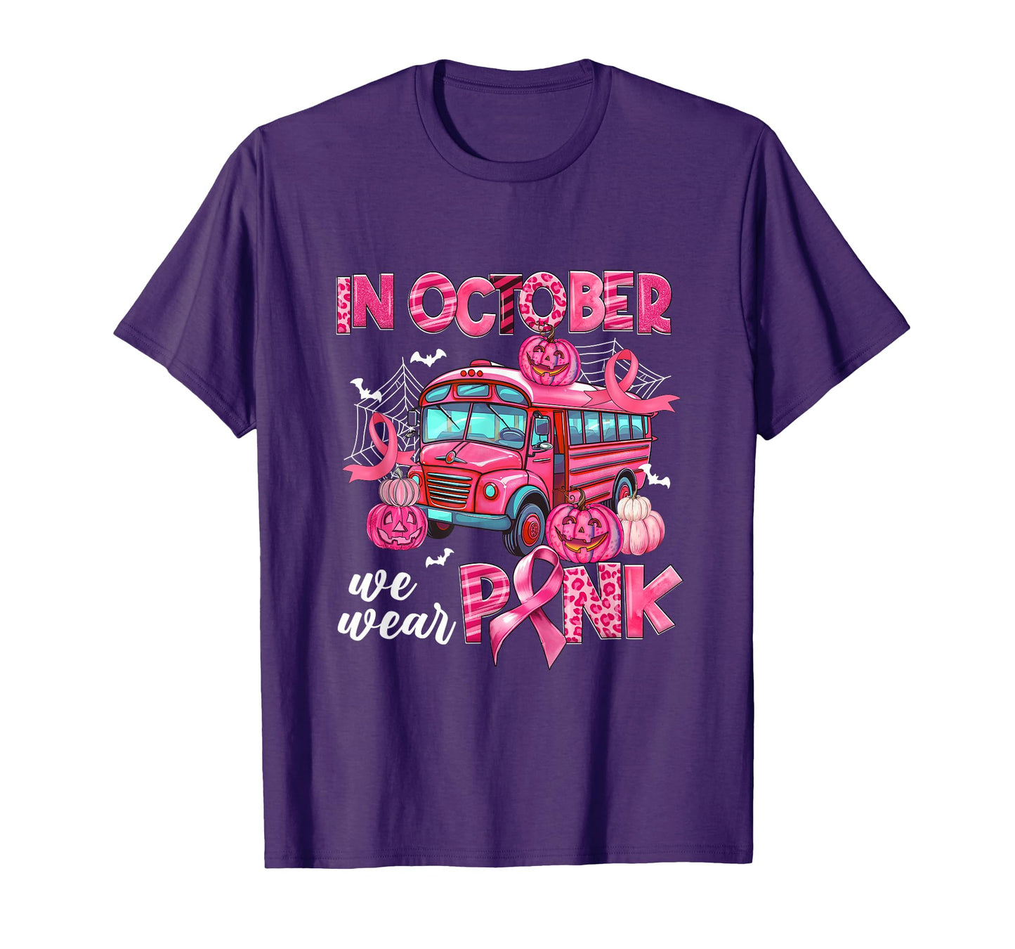 In October We Wear Pink Bus Driver Pumpkin Breast Cancer T-Shirt