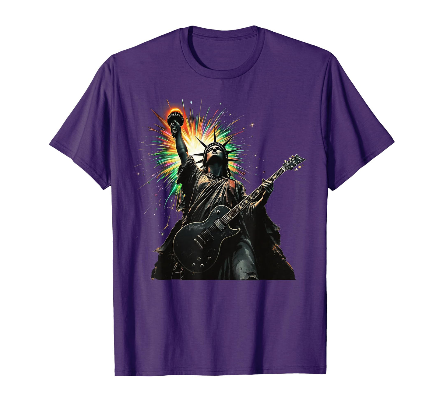 Cool Patriotic 4th of July Statue of Liberty Playing Guitar T-Shirt