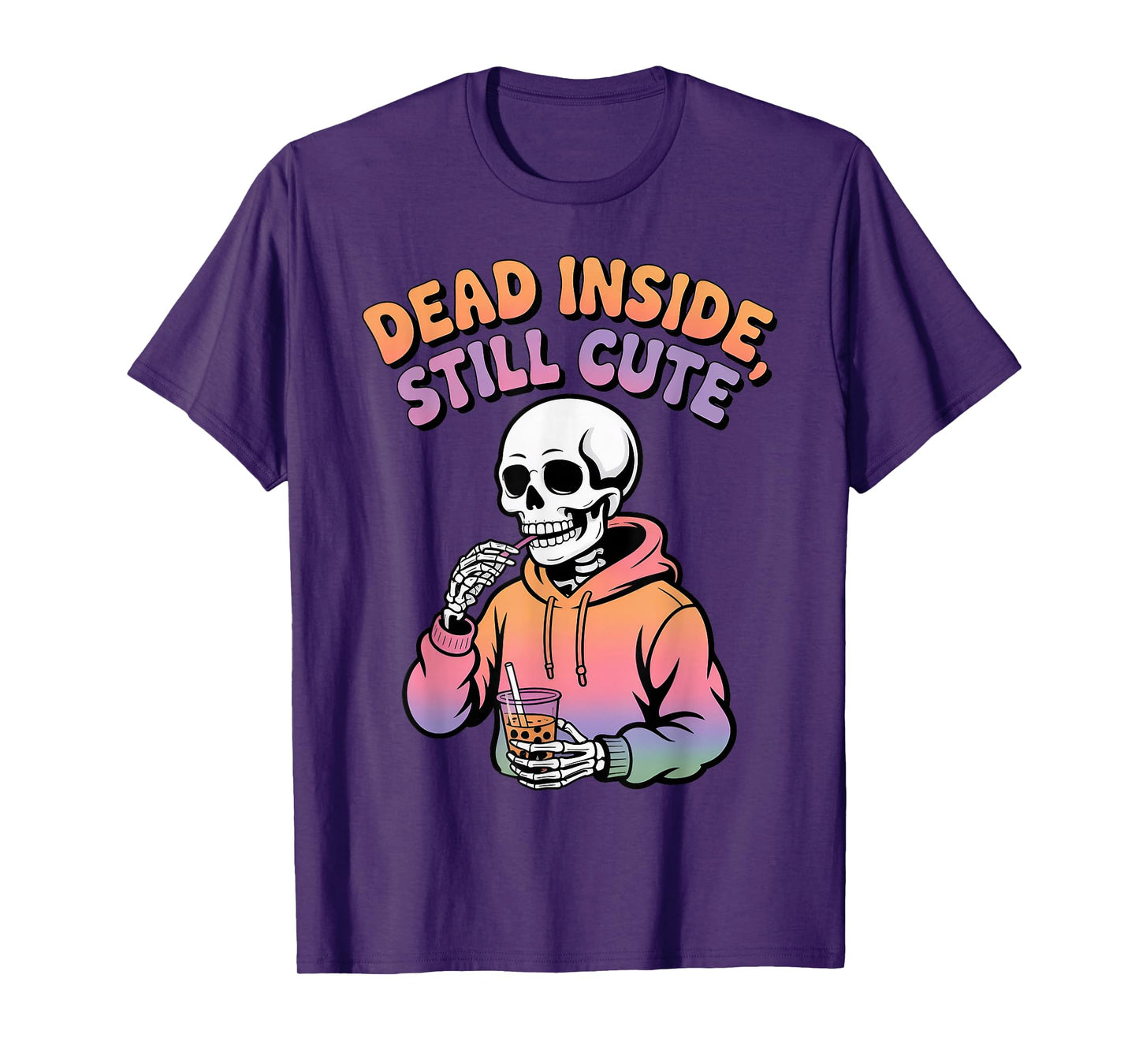 Dead Inside Still Cute Skeleton Boba Sipping T-Shirt