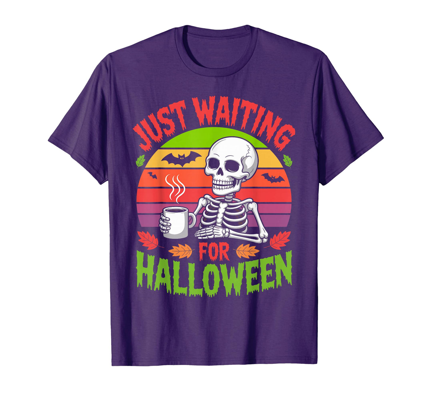 Just Waiting for Halloween Costume Summerween Skeleton Funny T-Shirt