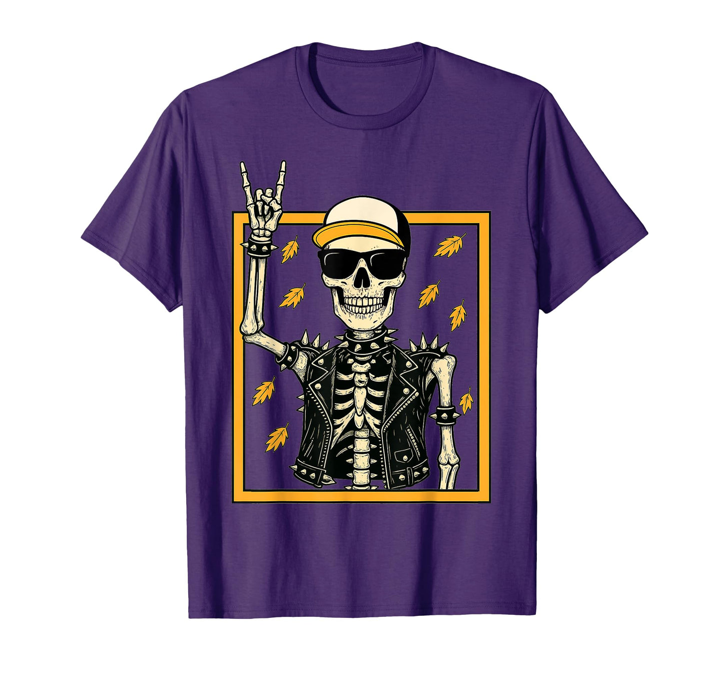 Vintage Halloween Skeleton Rock On Hand Skeleton Men Boys T-Shirt
