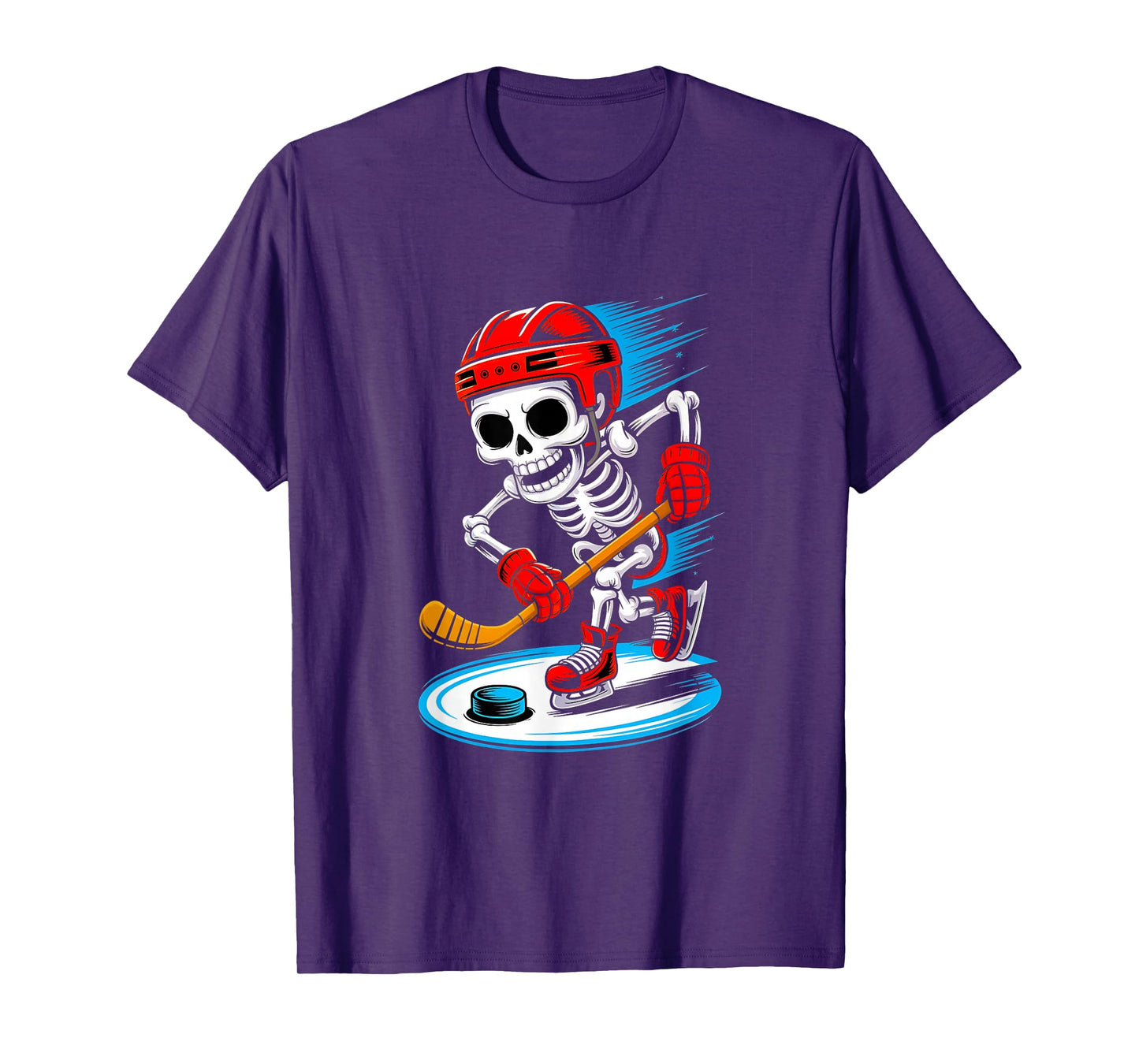 Halloween Skeleton Funny Hockey Shirt for Teens Boys Men T-Shirt