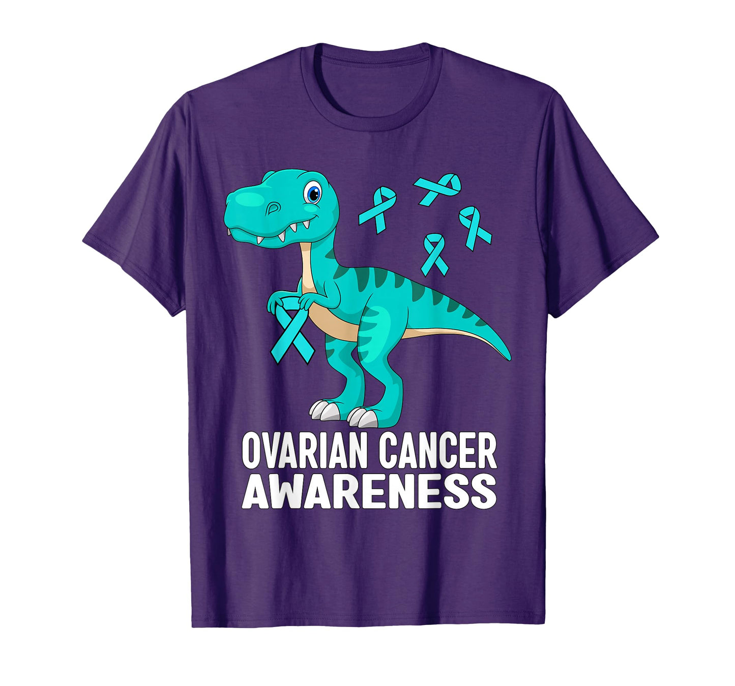 Ovarian Cancer Awareness Teal Ribbon Dinosaur Women Men Kids T-Shirt