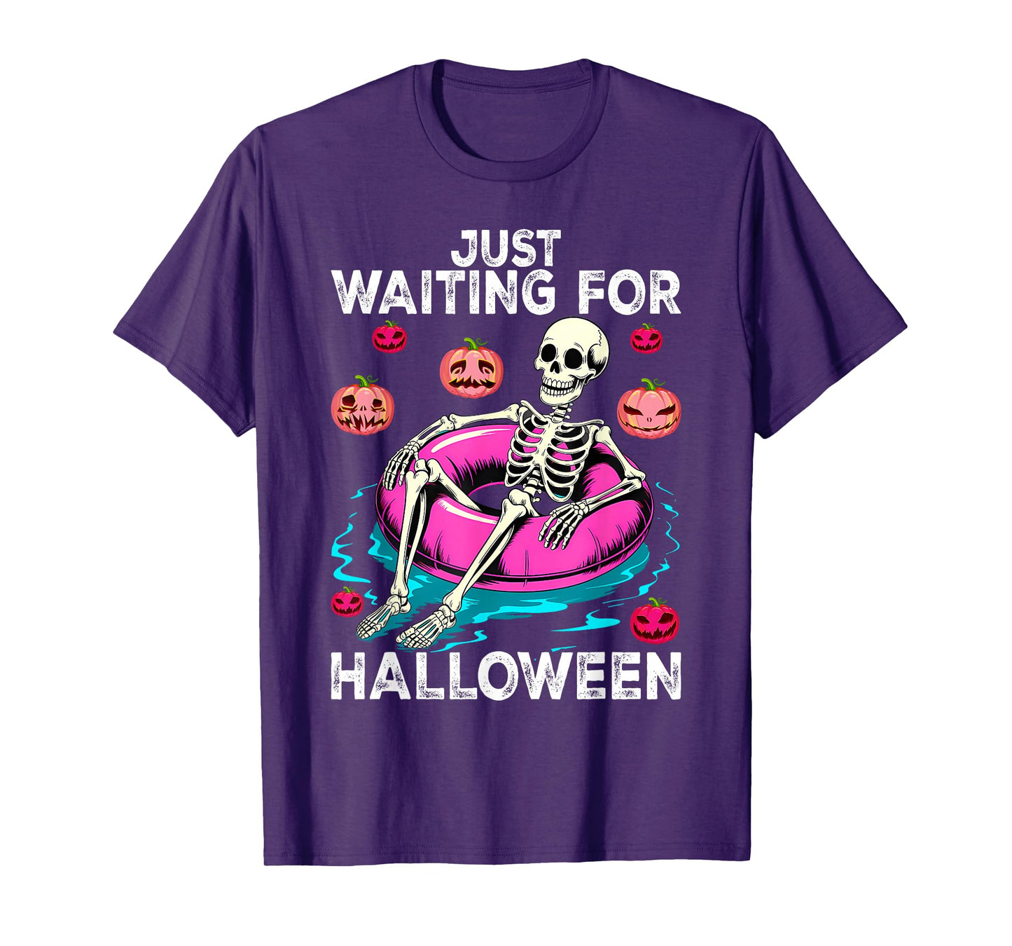Funny Summer Skeleton Just Waiting for Halloween Summerween T-Shirt