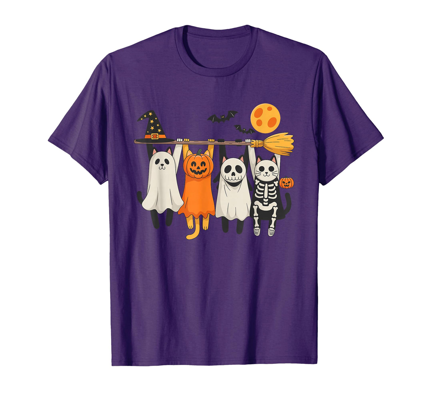 Cute Halloween Cat Ghost Pumpkin Skeleton T-Shirt