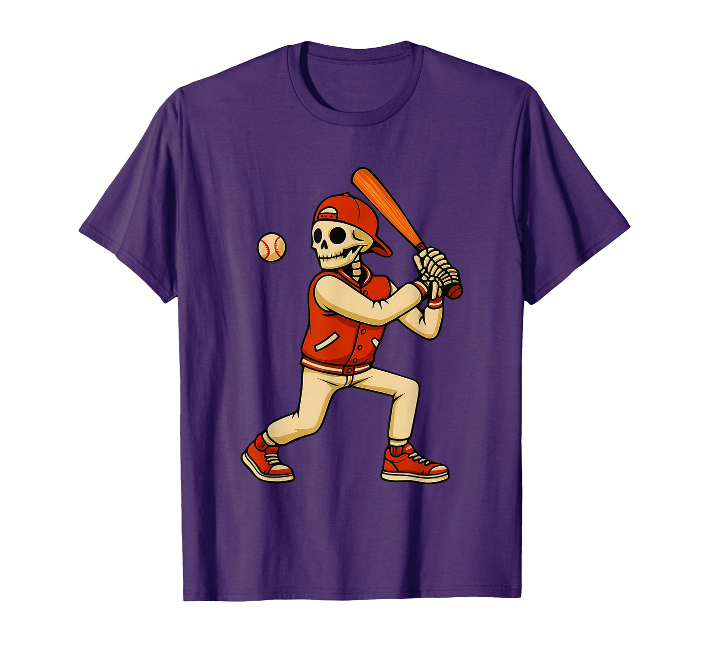 Funny Skeleton Batting Baseball Halloween Boys Men Kids T-Shirt