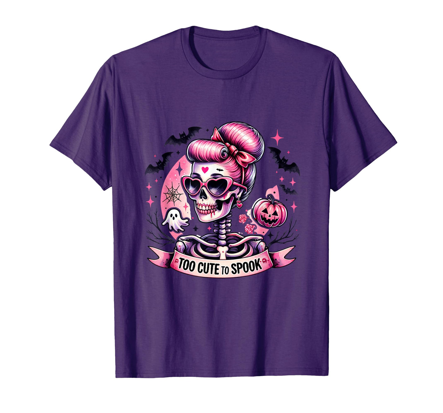 Too Cute to Spook Skeleton Woman Diva Halloween Pin-Up T-Shirt