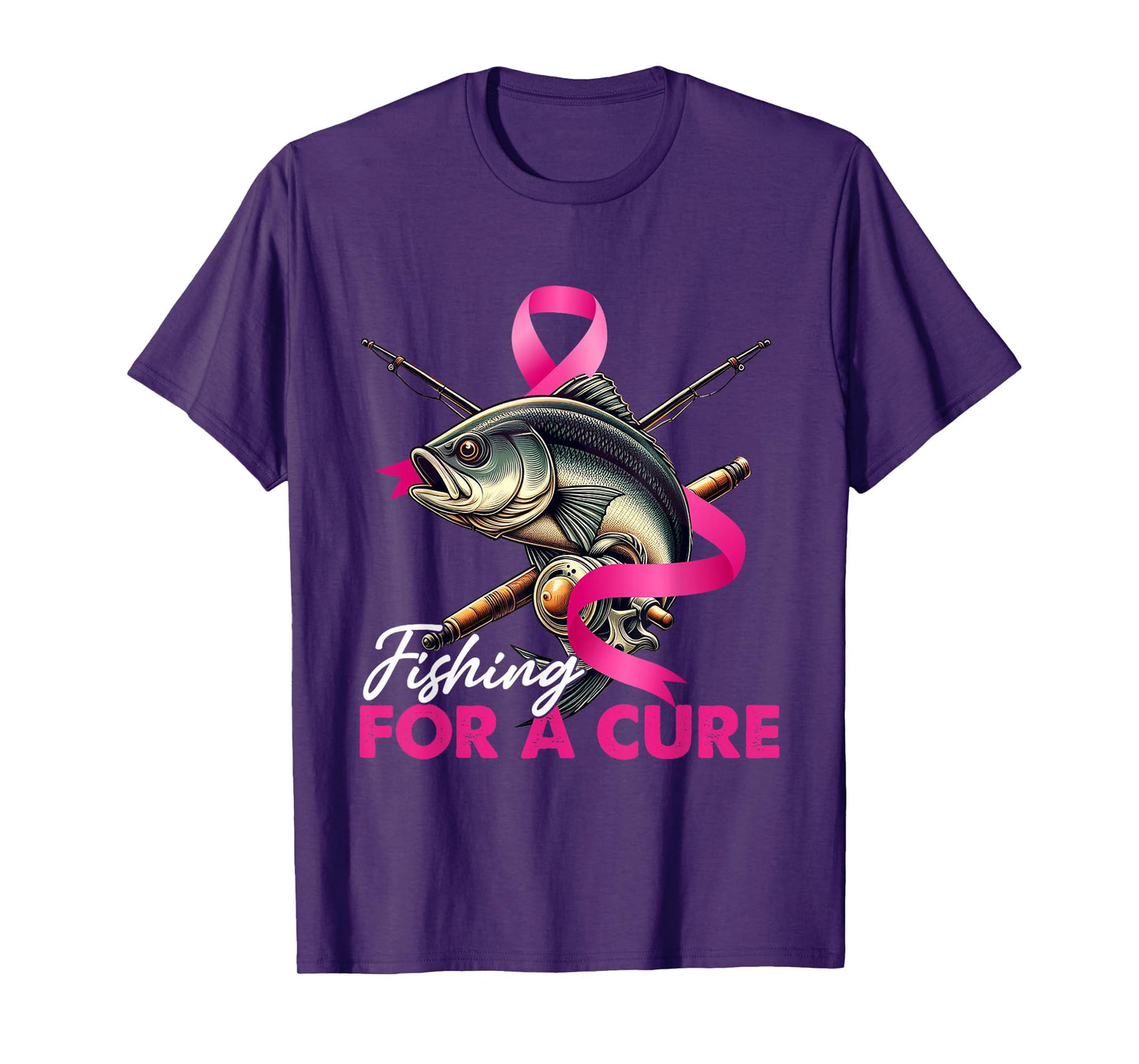 Breast Cancer Awareness Fishing for A Cure Pink Ribbon T-Shirt