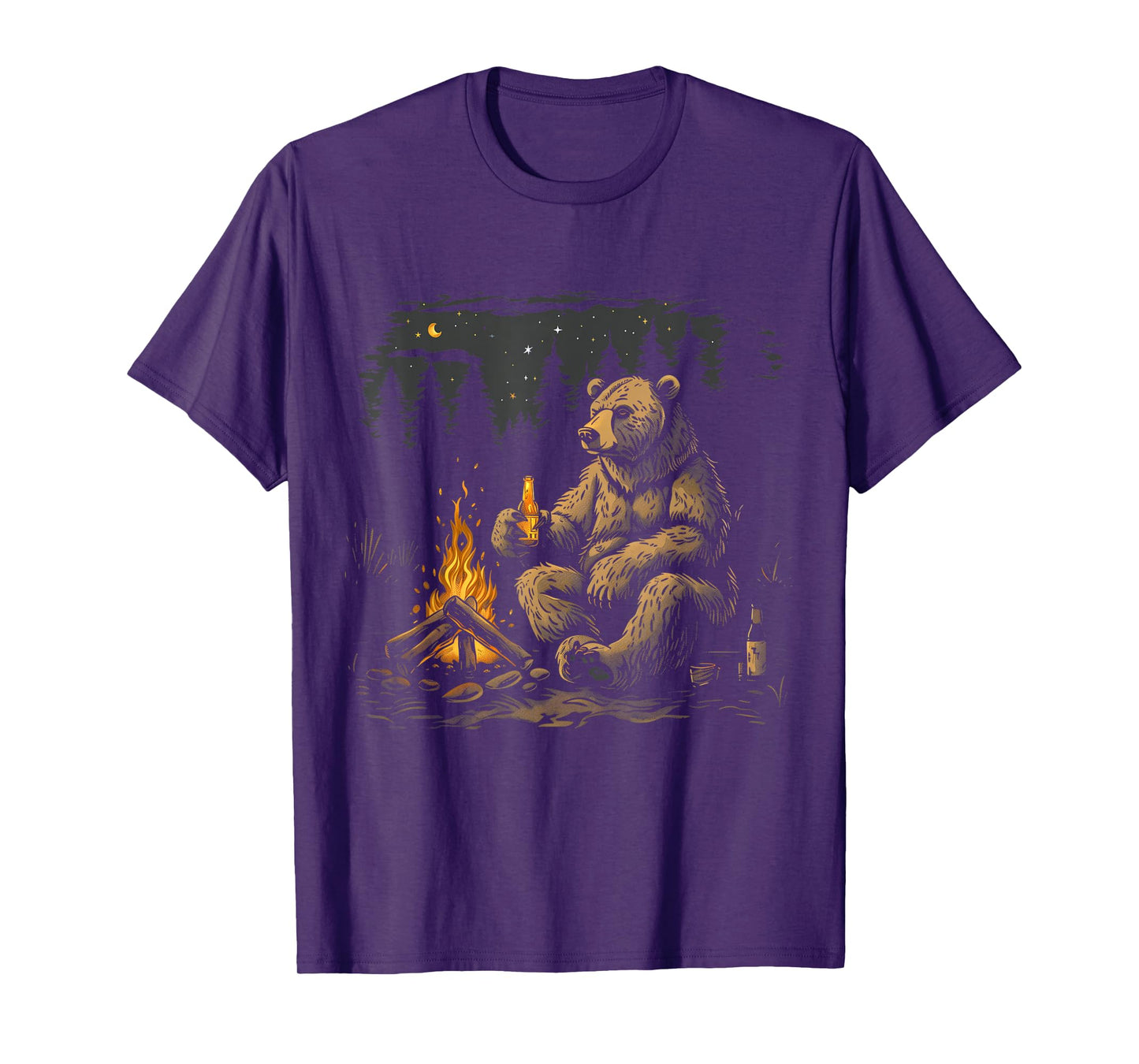 Camping Grizzly Bear Drinking Beer Hiking Nature Outdoor T-Shirt