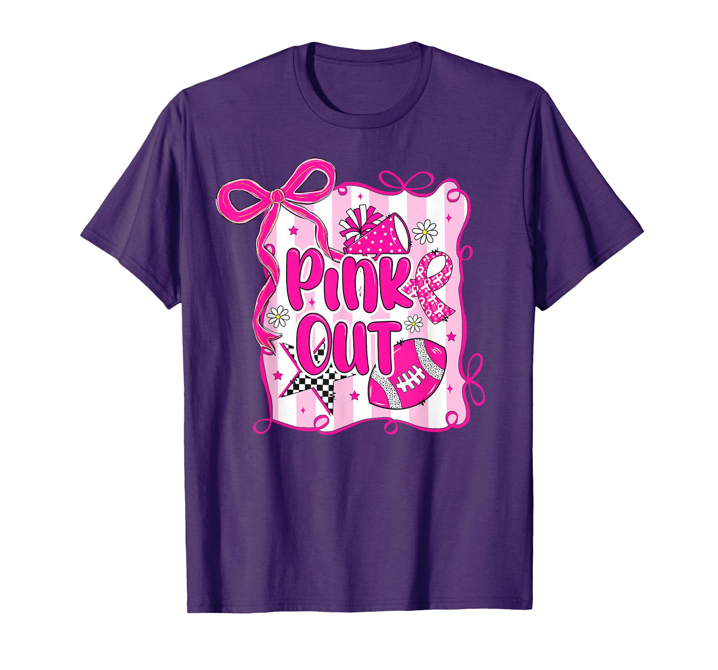 Preppy Football Pink Out Coquette Breast Cancer Cheer Mom T-Shirt