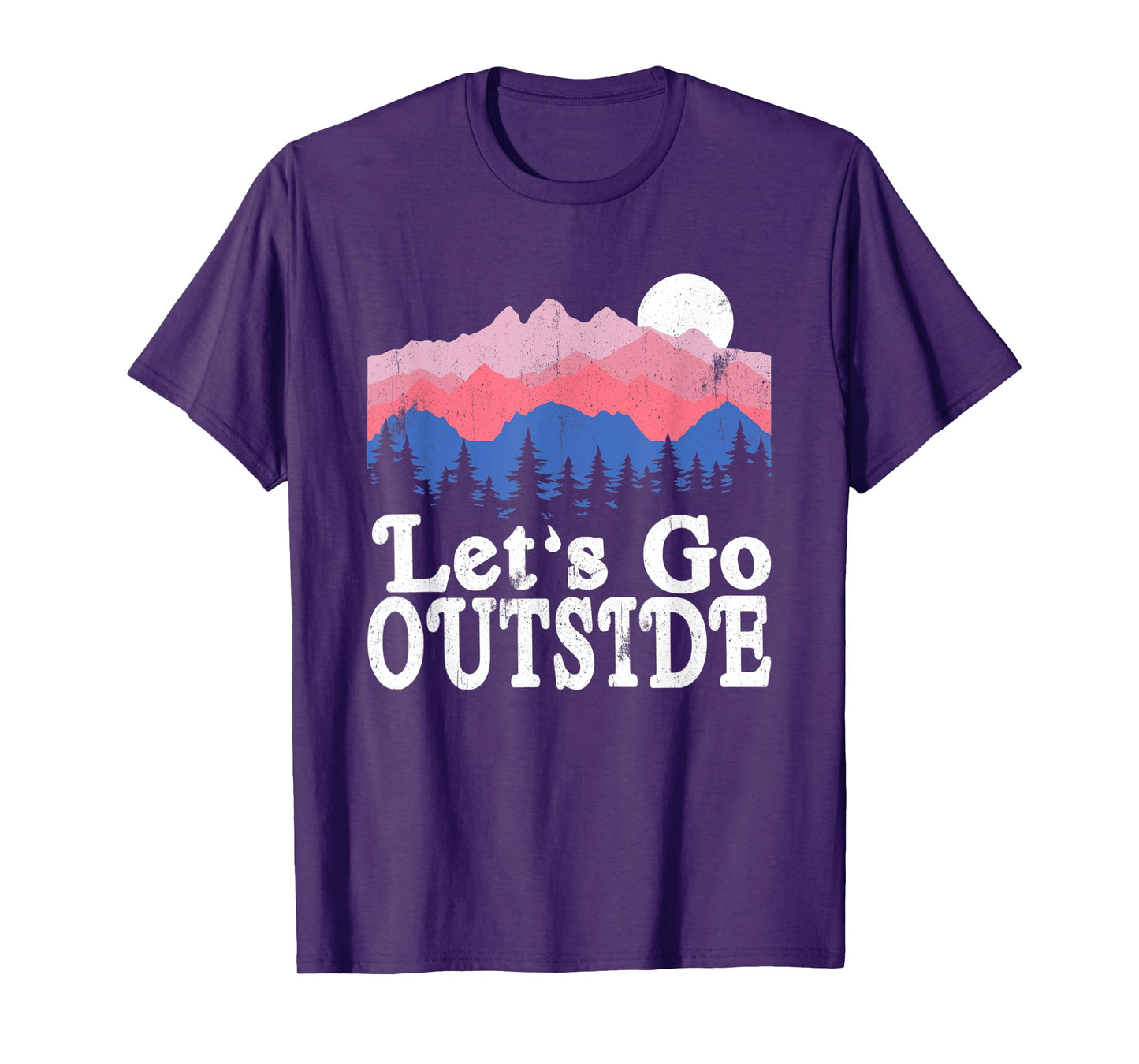 Let's Go Outside Retro Mountains Camping Outdoors Hiking T-Shirt