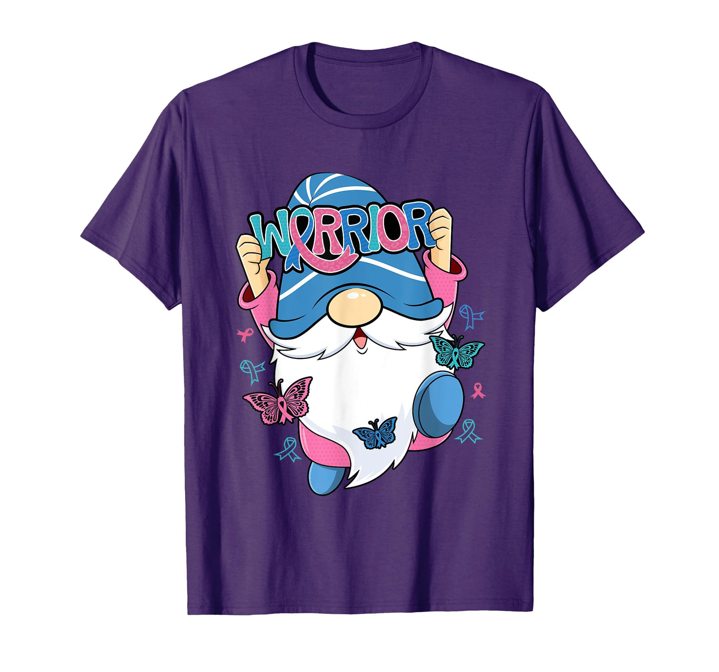 Thyroid Cancer Gnome Warrior Purple Teal Pink Ribbon Month T-Shirt