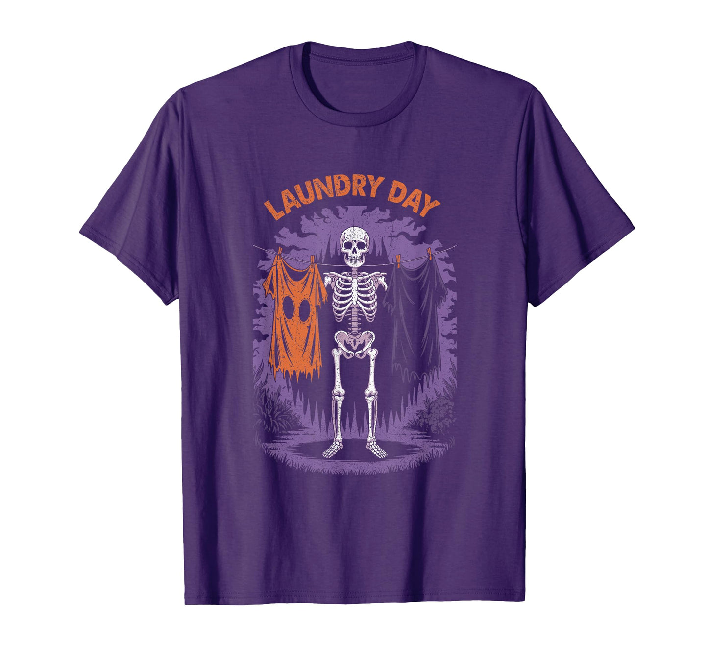Skeleton Hanging Laundry with Ghost Sheet Funny Halloween T-Shirt