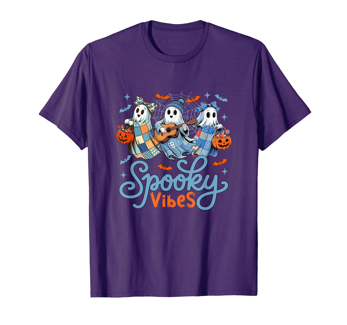 Spooky Funny Vibes Halloween Three Cute Boos Playing Guitar T-Shirt