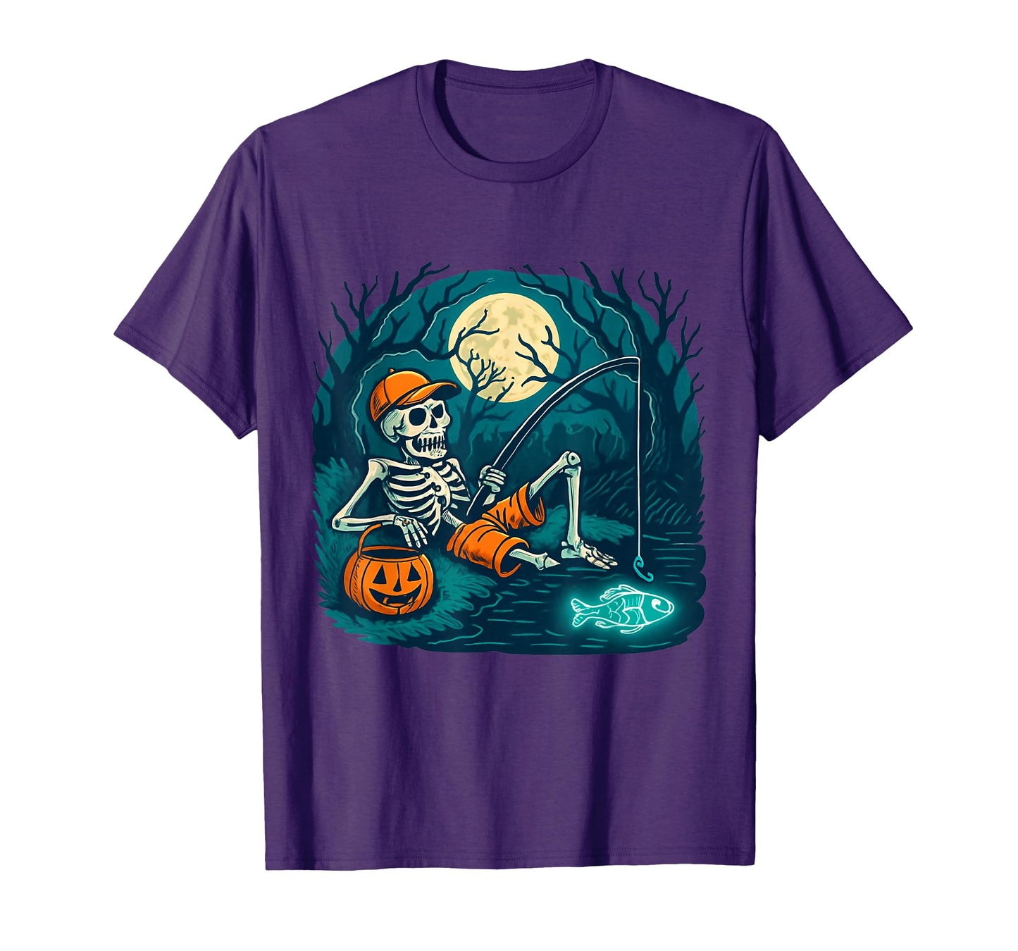 Skeleton Fisherman Halloween Spooky Fishing Costume Boys T-Shirt