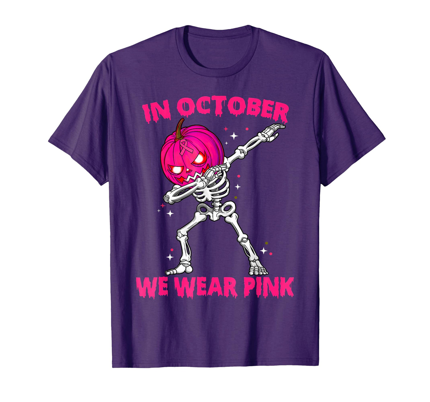 in October We Wear Pink Breast Cancer Pumpkin Halloween Boys T-Shirt