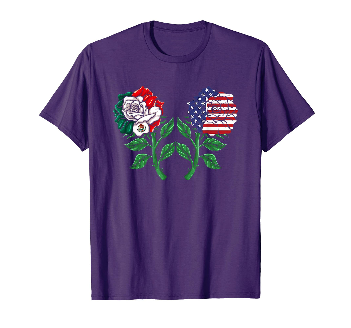 Mexico Tshirt US Flag Mexican Flag American Flag Rose T-Shirt