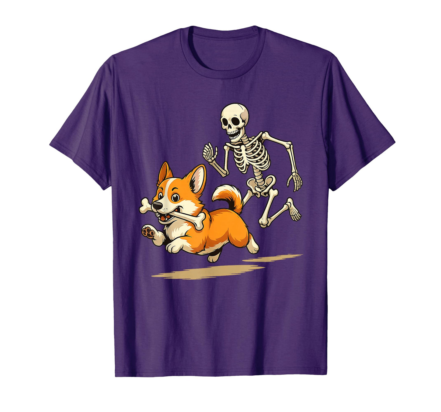 Funny Skeleton Chasing Corgi Halloween Dog Mom Pet Lover T-Shirt