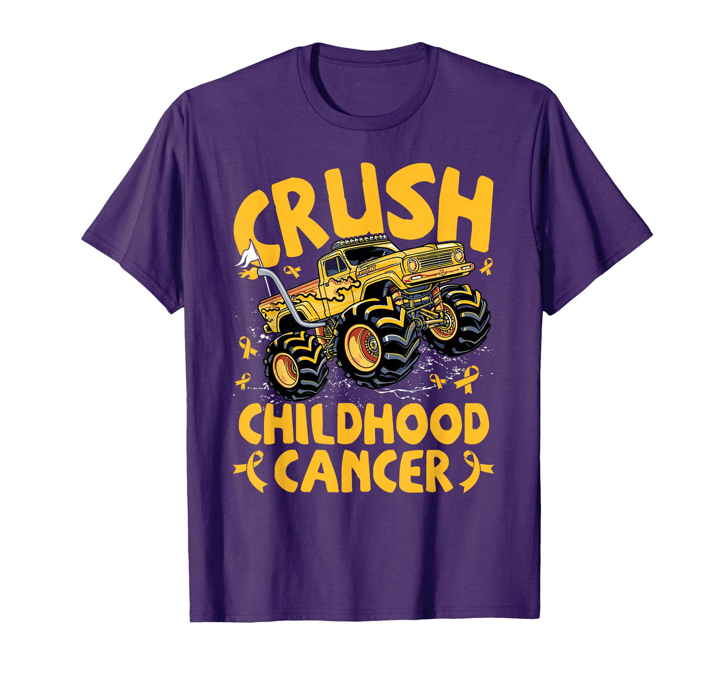 Crush Childhood Cancer Awareness Monster Truck Gold Ribbon T-Shirt