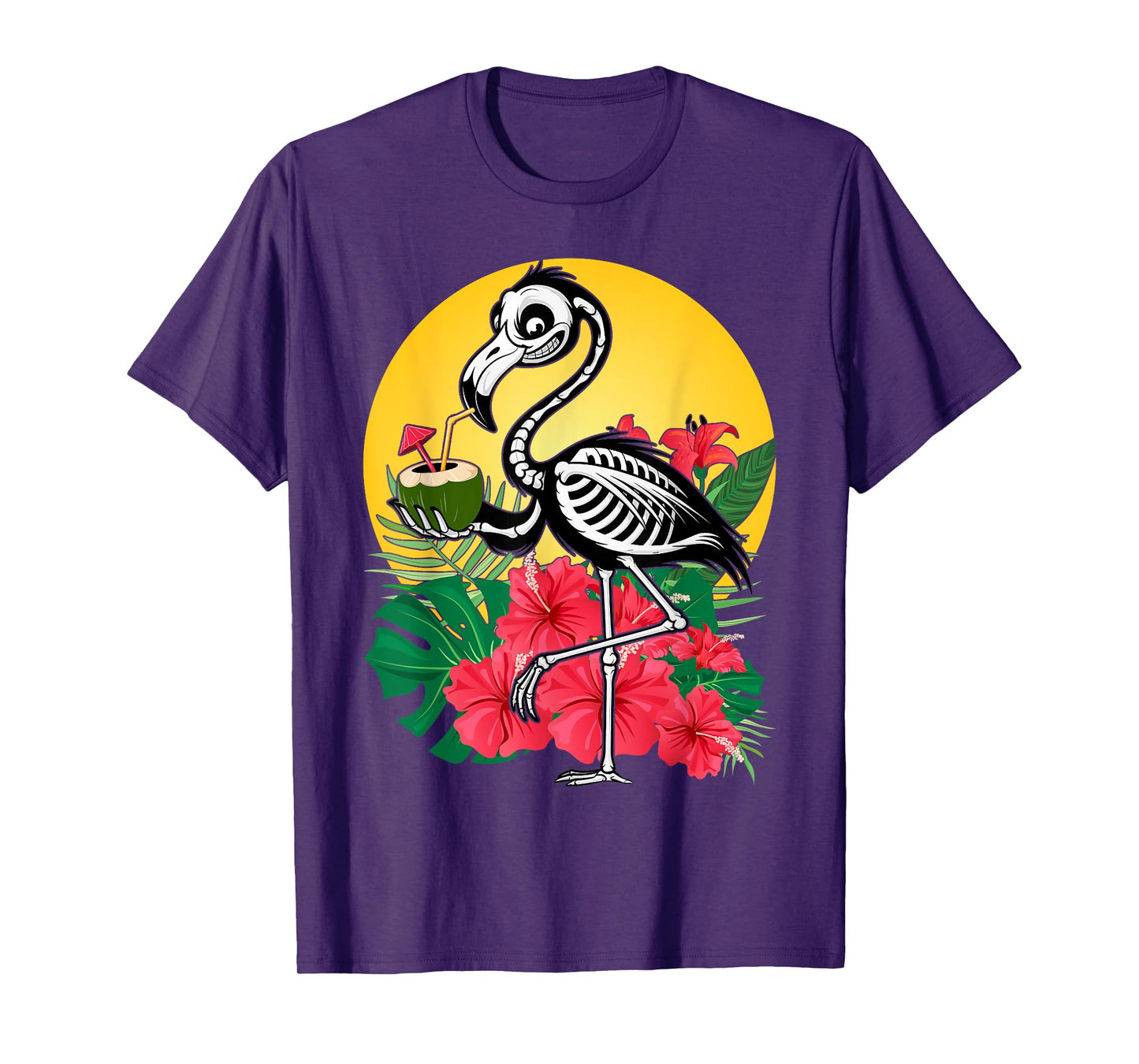 Thirsty Skeleton Flamingo Animal Tropical Bird Halloween T-Shirt