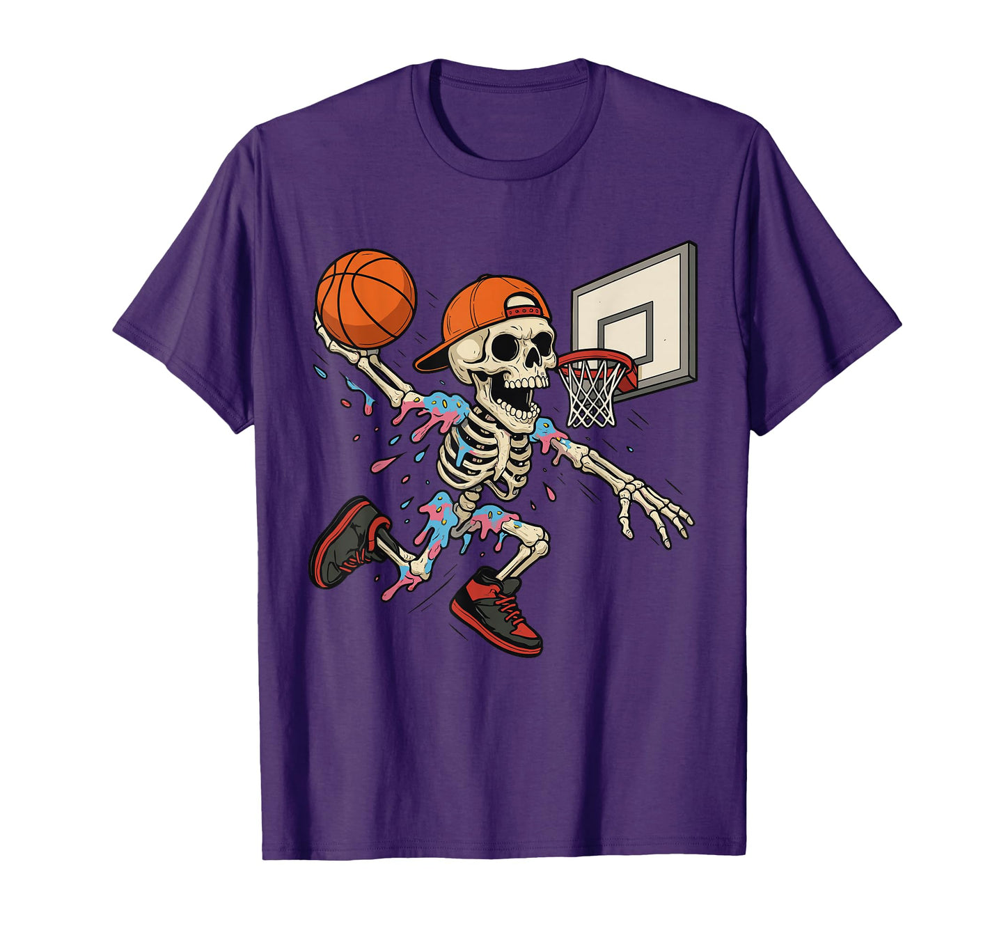 Funny Basketball Skeleton Drip Ice Cream Drip for Boys Youth T-Shirt