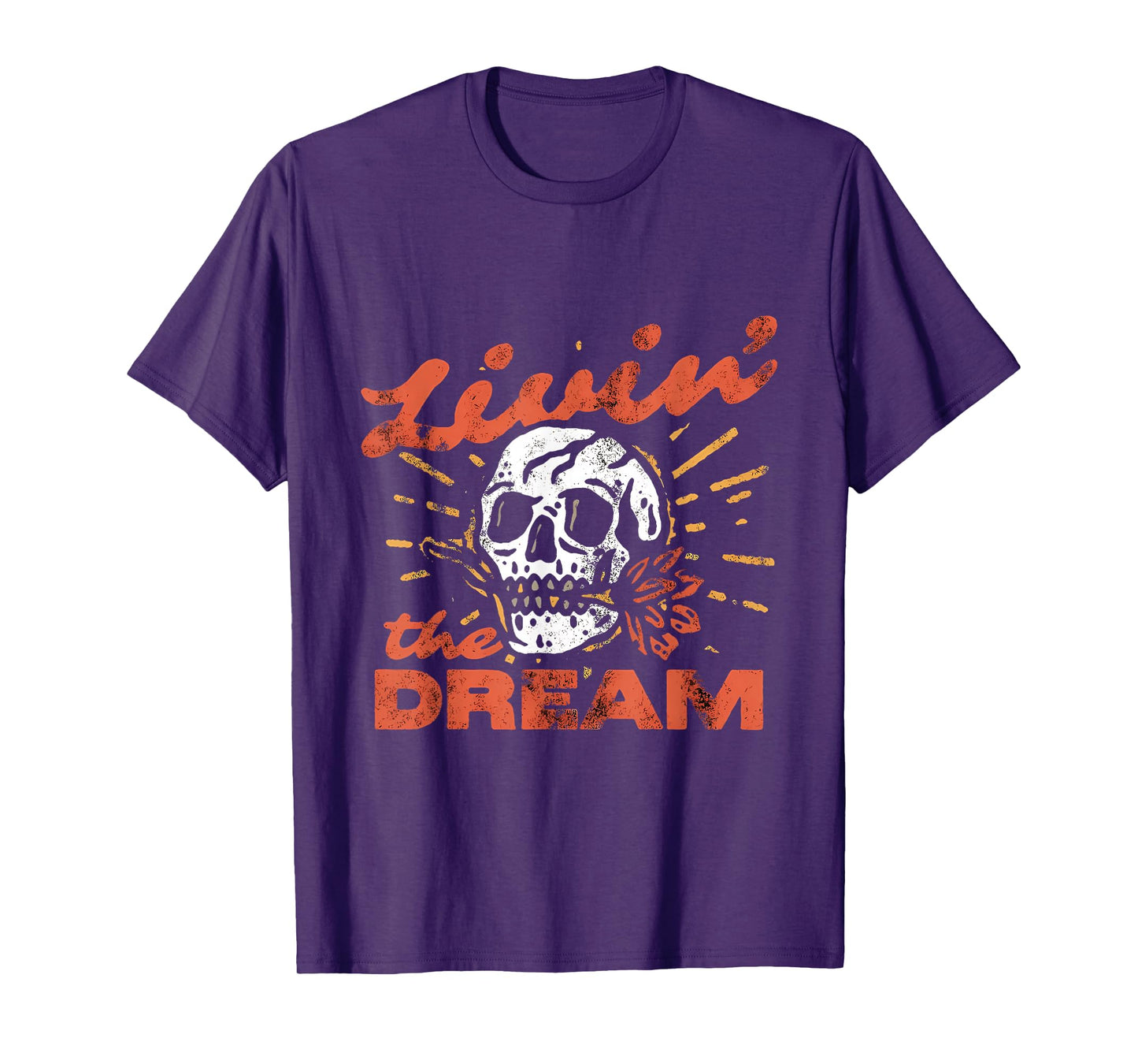 Boho Livin' The Dream Vintage Distressed Skull Retro Grunge T-Shirt