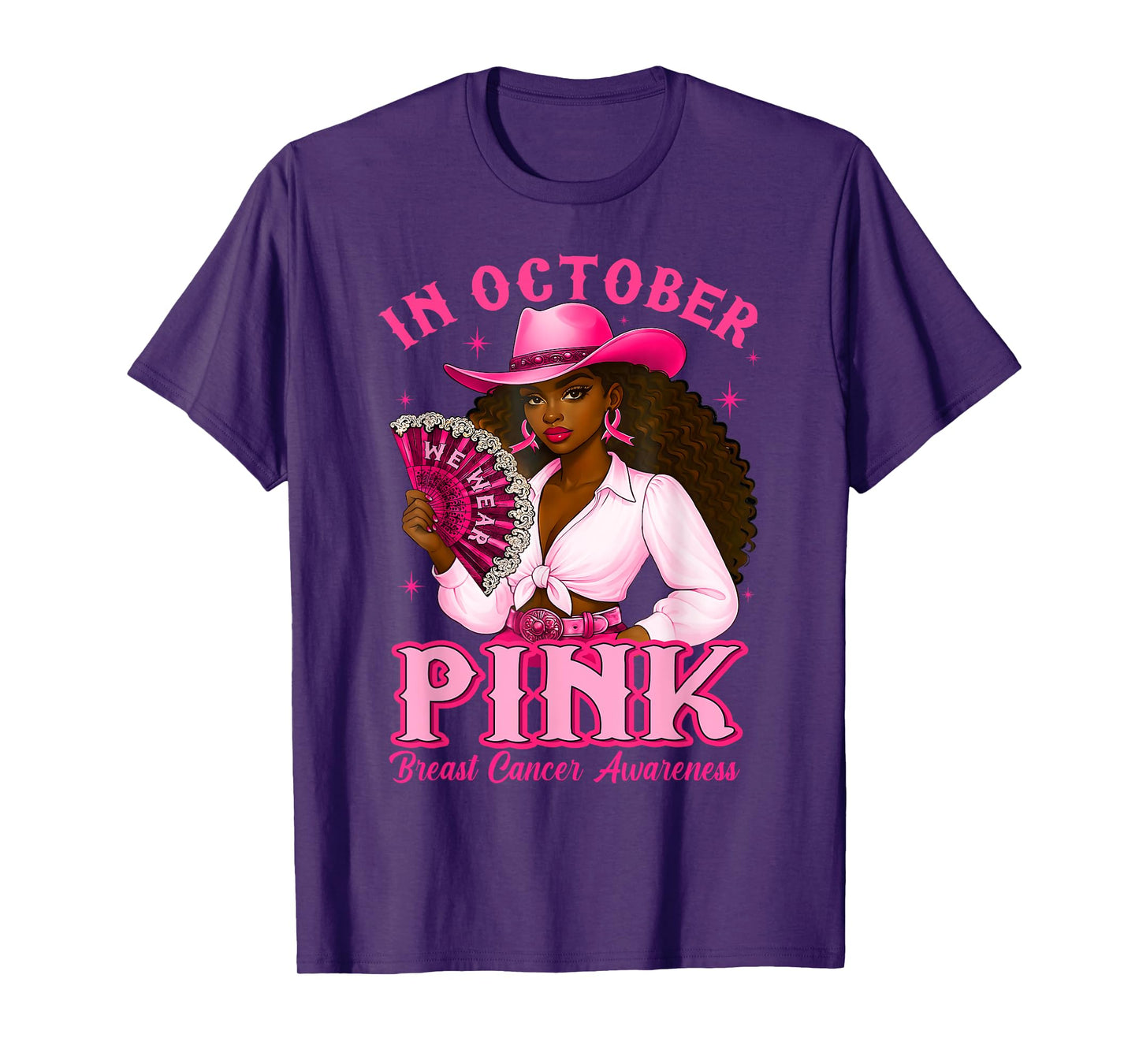 October We Wear Pink Breast Cancer Awareness Cowgirl Western T-Shirt
