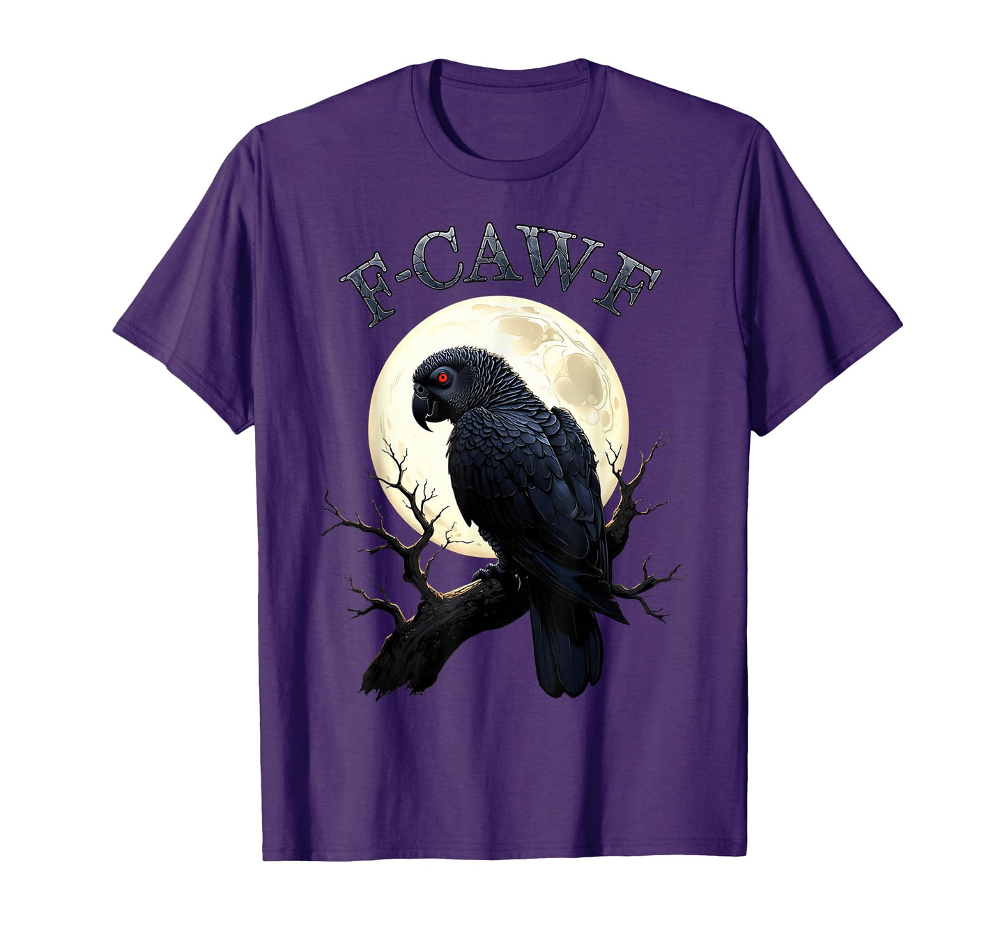 Black Parrot F-Caw-F Fun Black Bird Moon Gothic Adult Humor T-Shirt