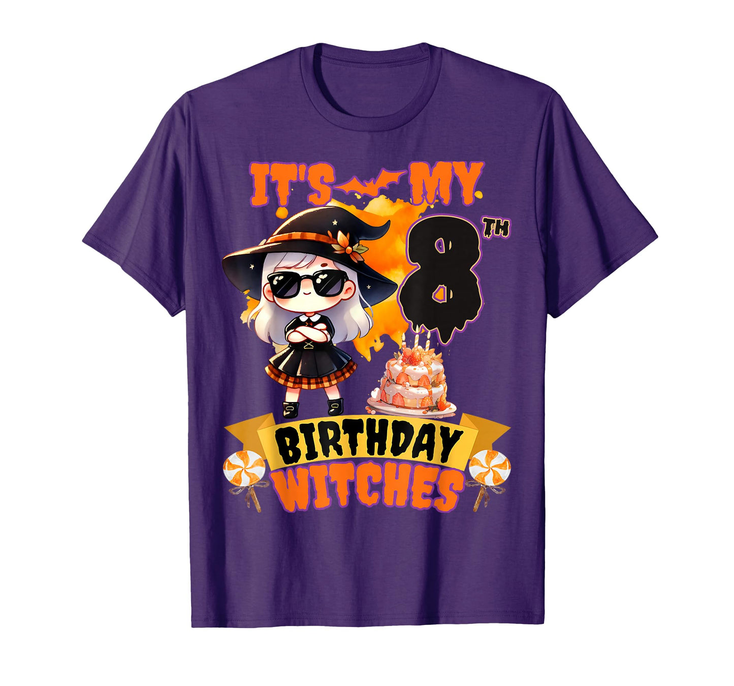 Kids 8th Birthday Cute Witch 8 Years Old Bday Party Girls T-Shirt