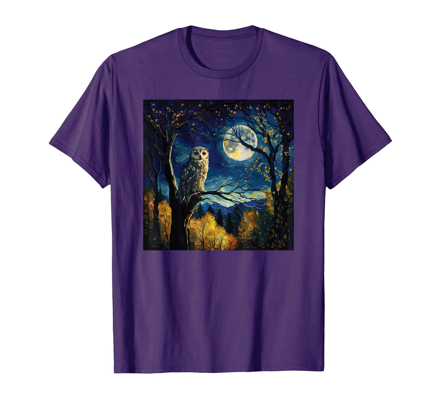 owl moon night painting art for lover birds owls T-Shirt